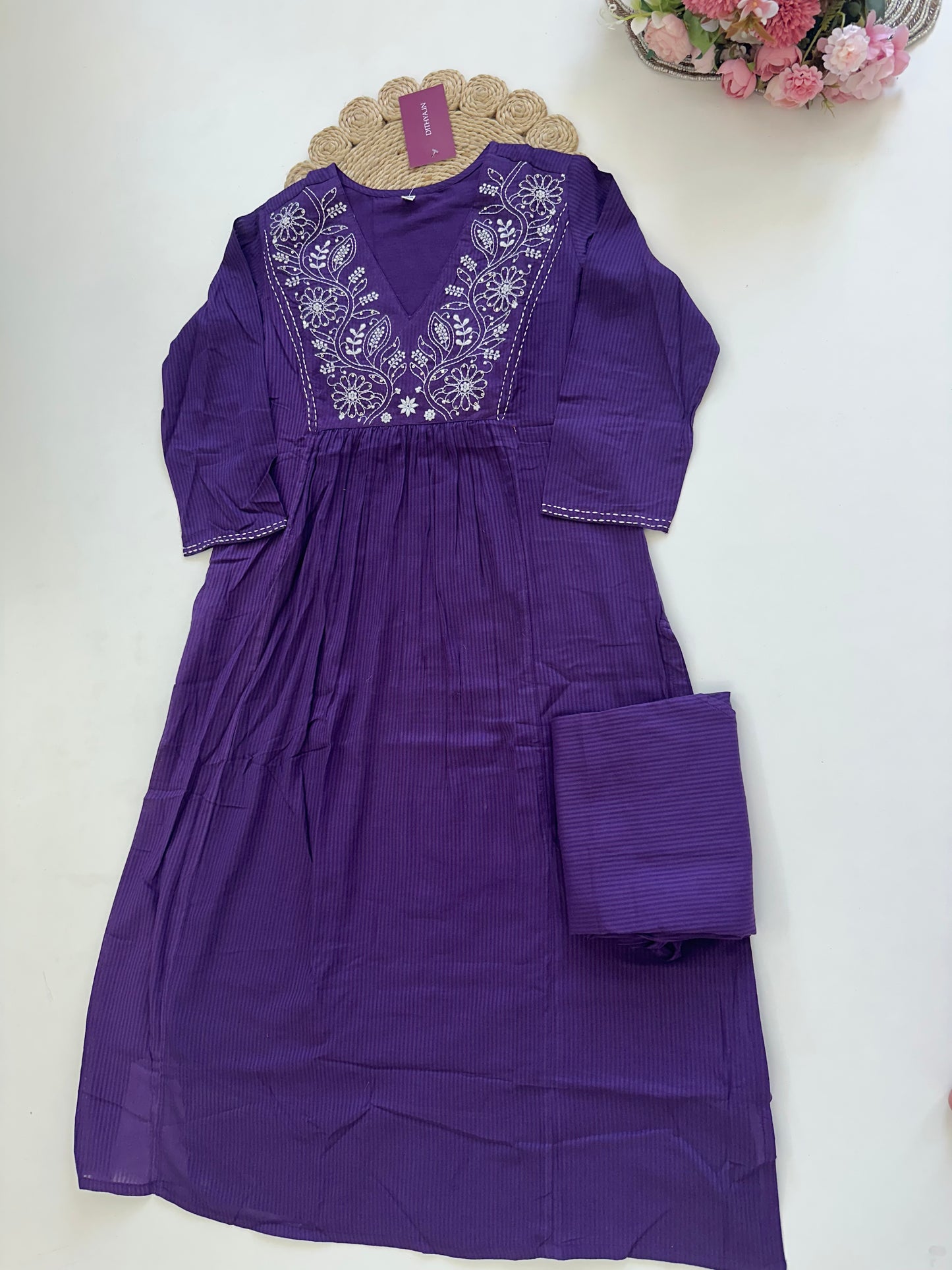K042 - Cotton embroidered Kurti with pants in 2 colours