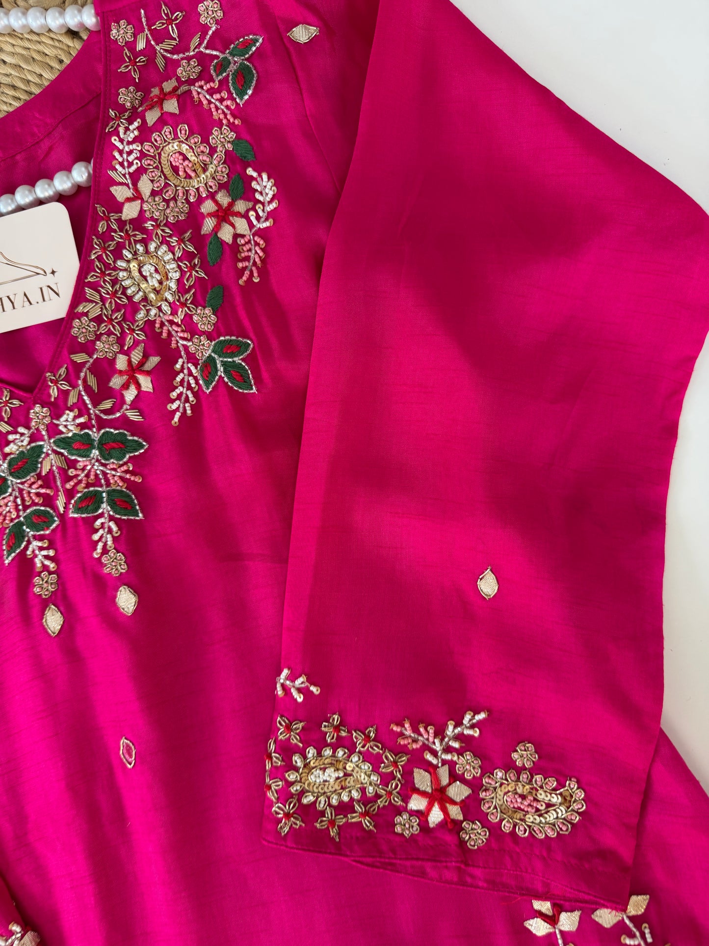 K520 - Russian silk handwork aline Kurti with pants and dupatta