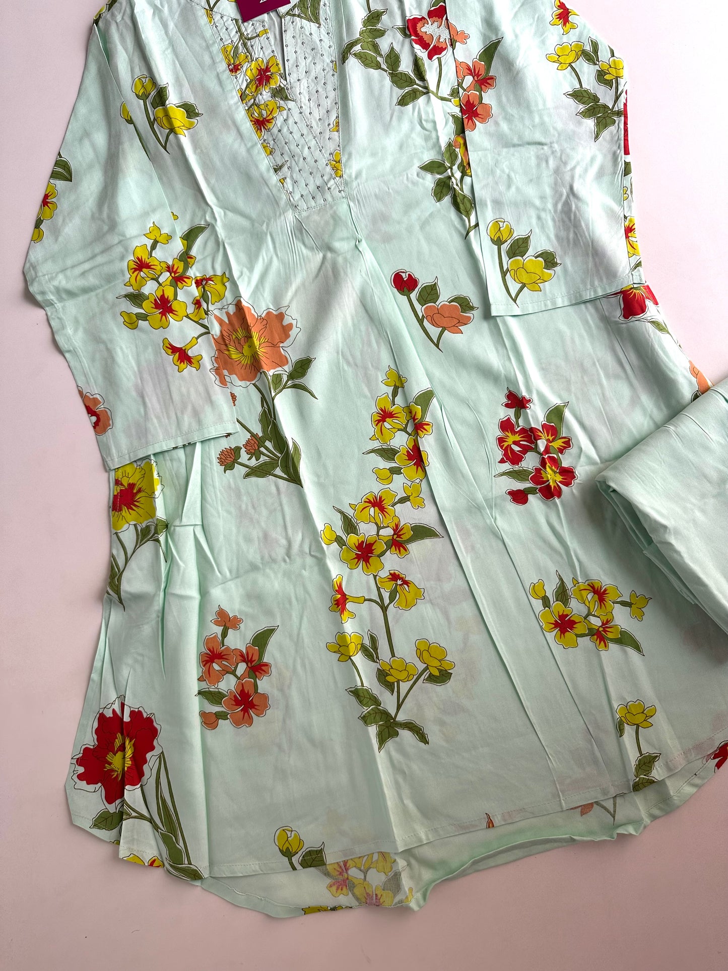 K414 - Cotton floral Aline Kurti with pants