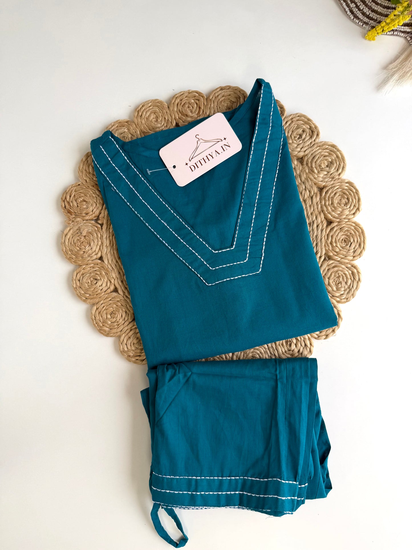 K460 - Cotton embroidered straight Kurti with pants in 2 colours