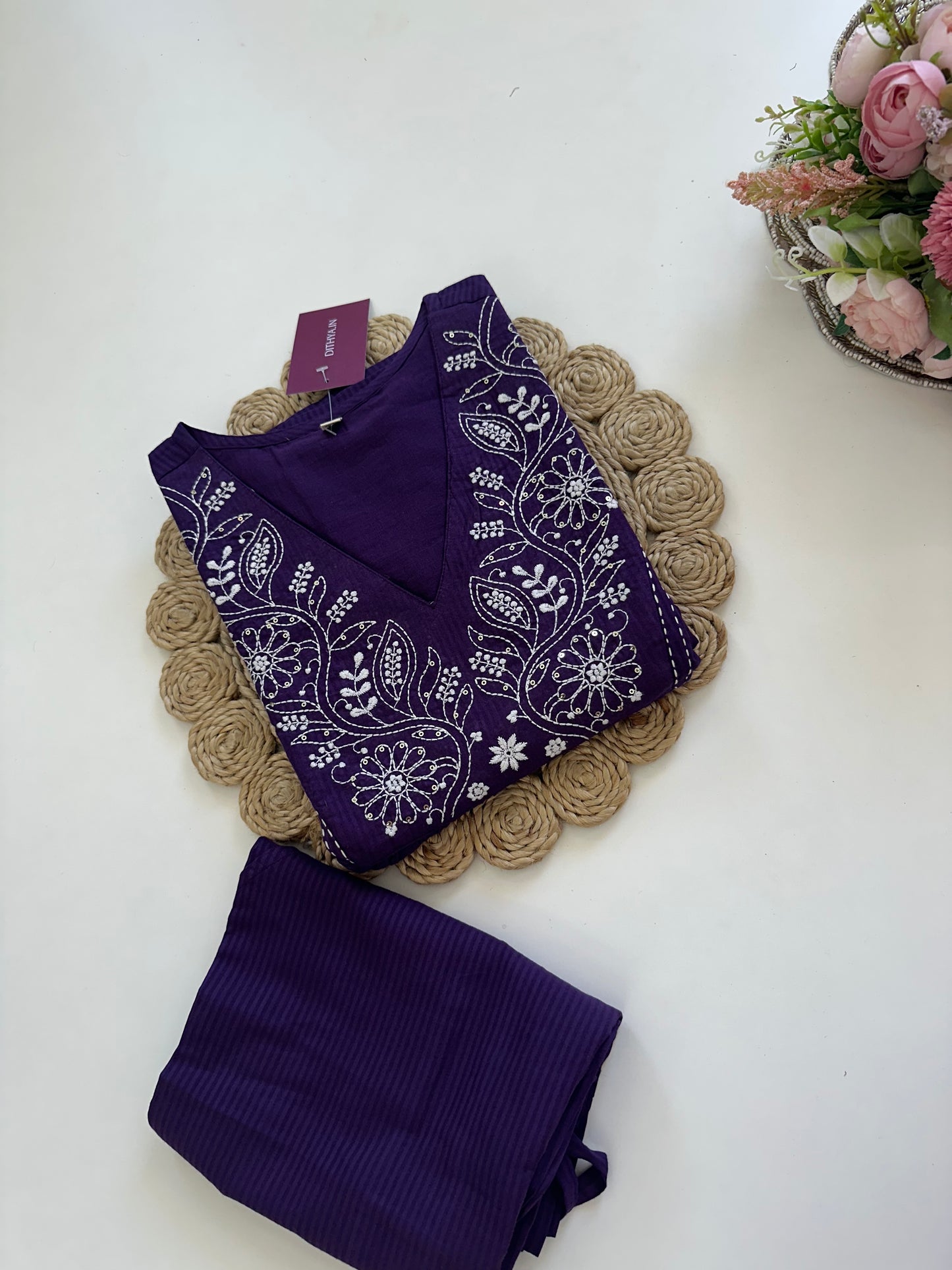 K042 - Cotton embroidered Kurti with pants in 2 colours