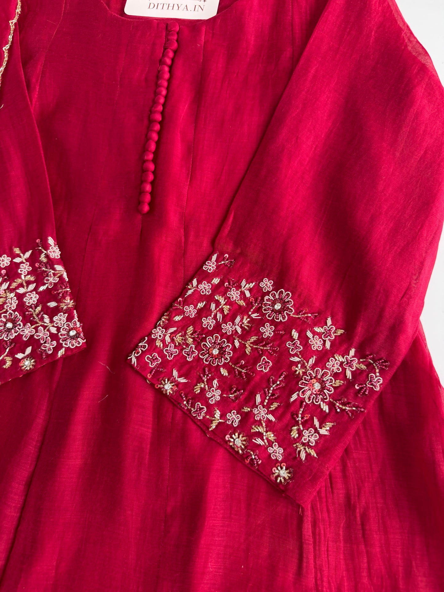 K557 - Mul chanderi handwork Anarkali with pants and dupatta