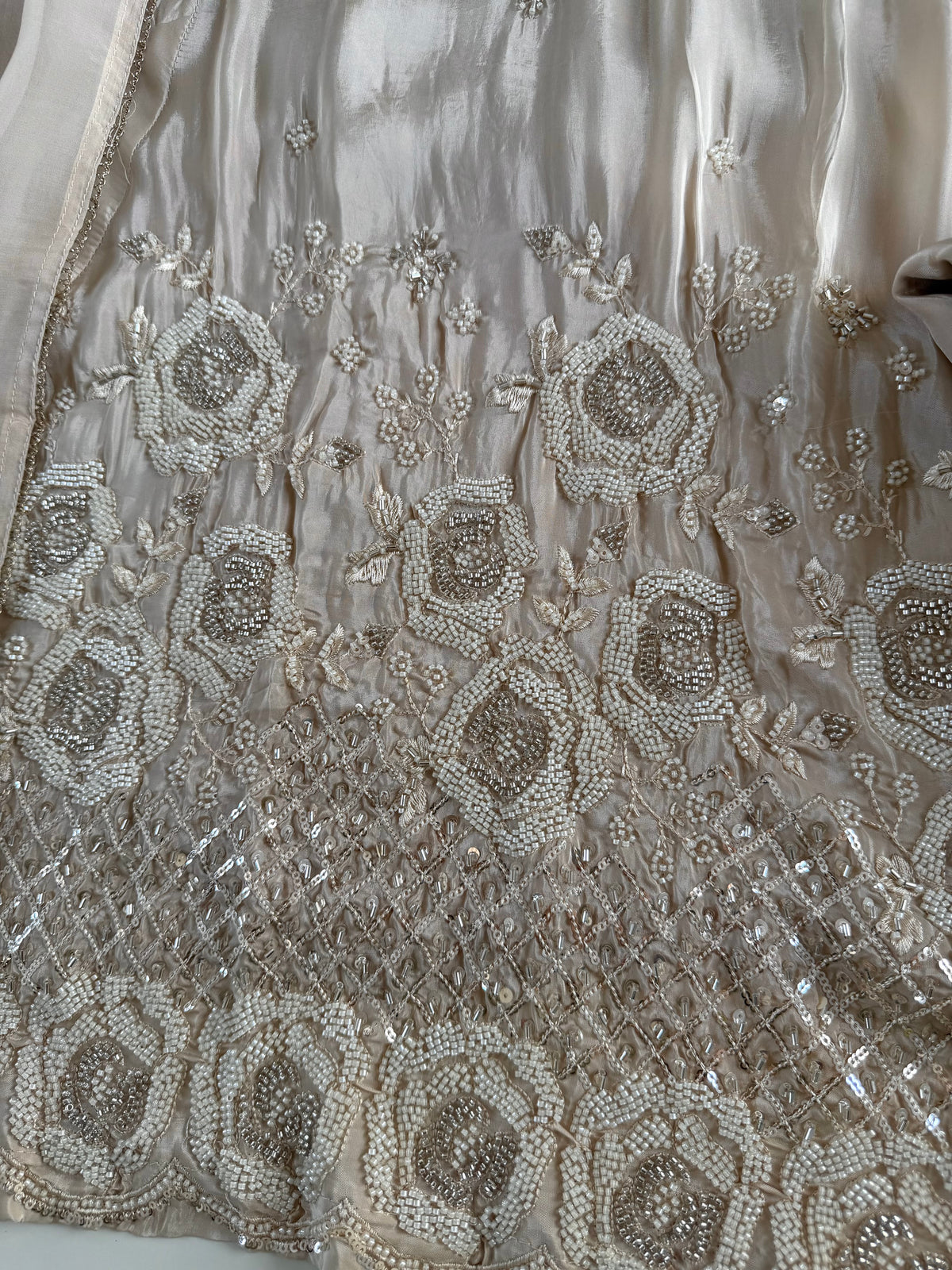 K318 - Pure crape handwork Anarkali with pants and dupatta