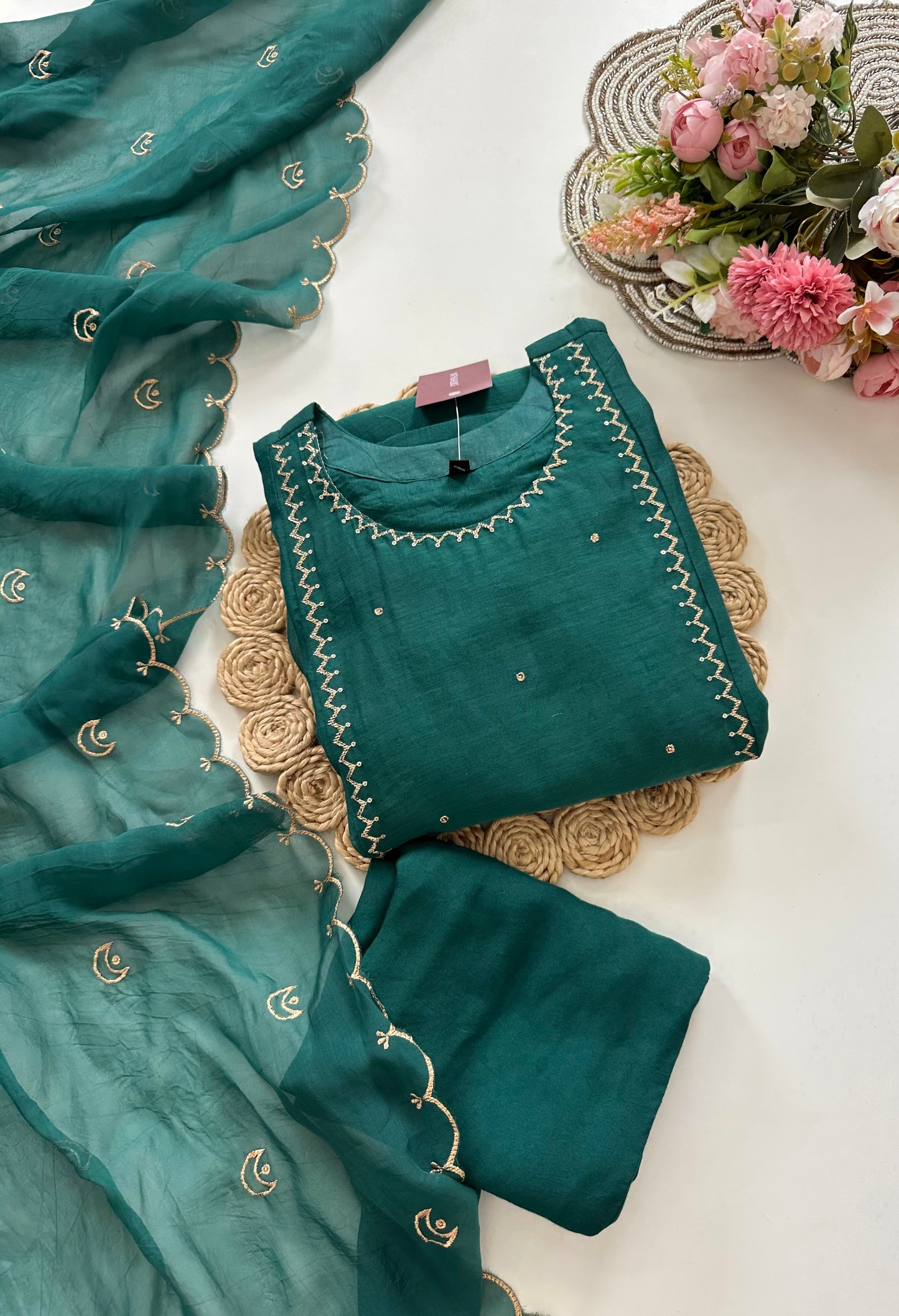 K091 - Mul Chanderi Zari work Anarkali with pants and dupatta in 2 colours