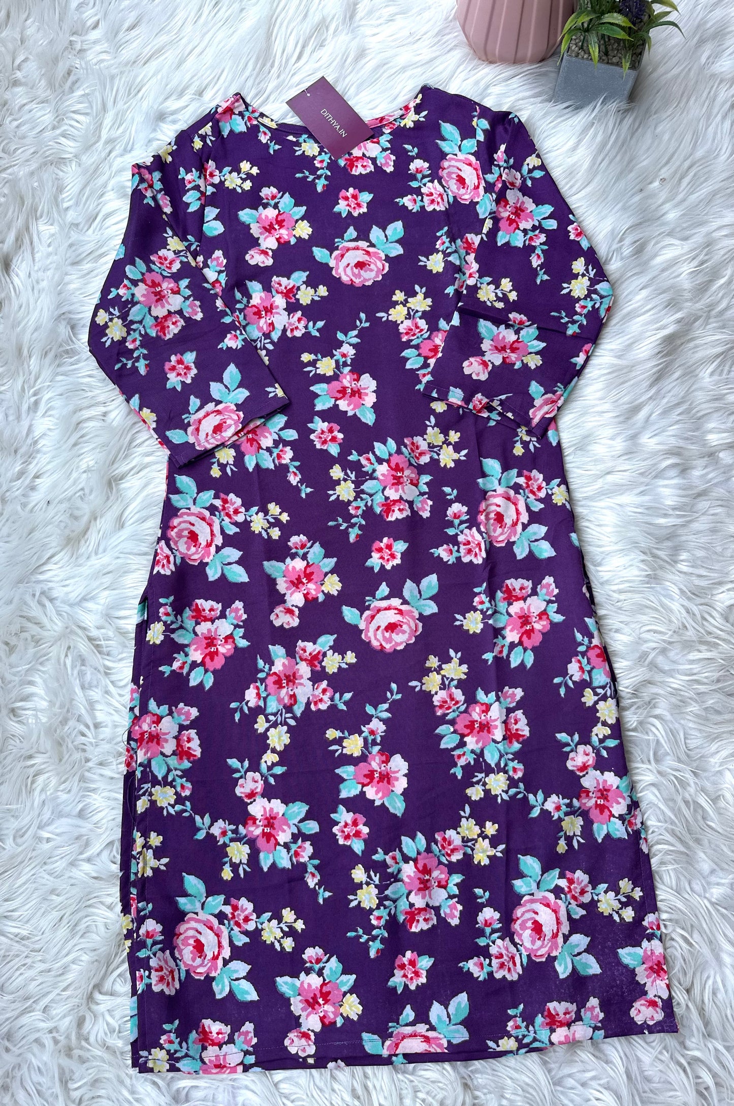 K202 - Rayon cotton printed straight Kurti in 2 prints