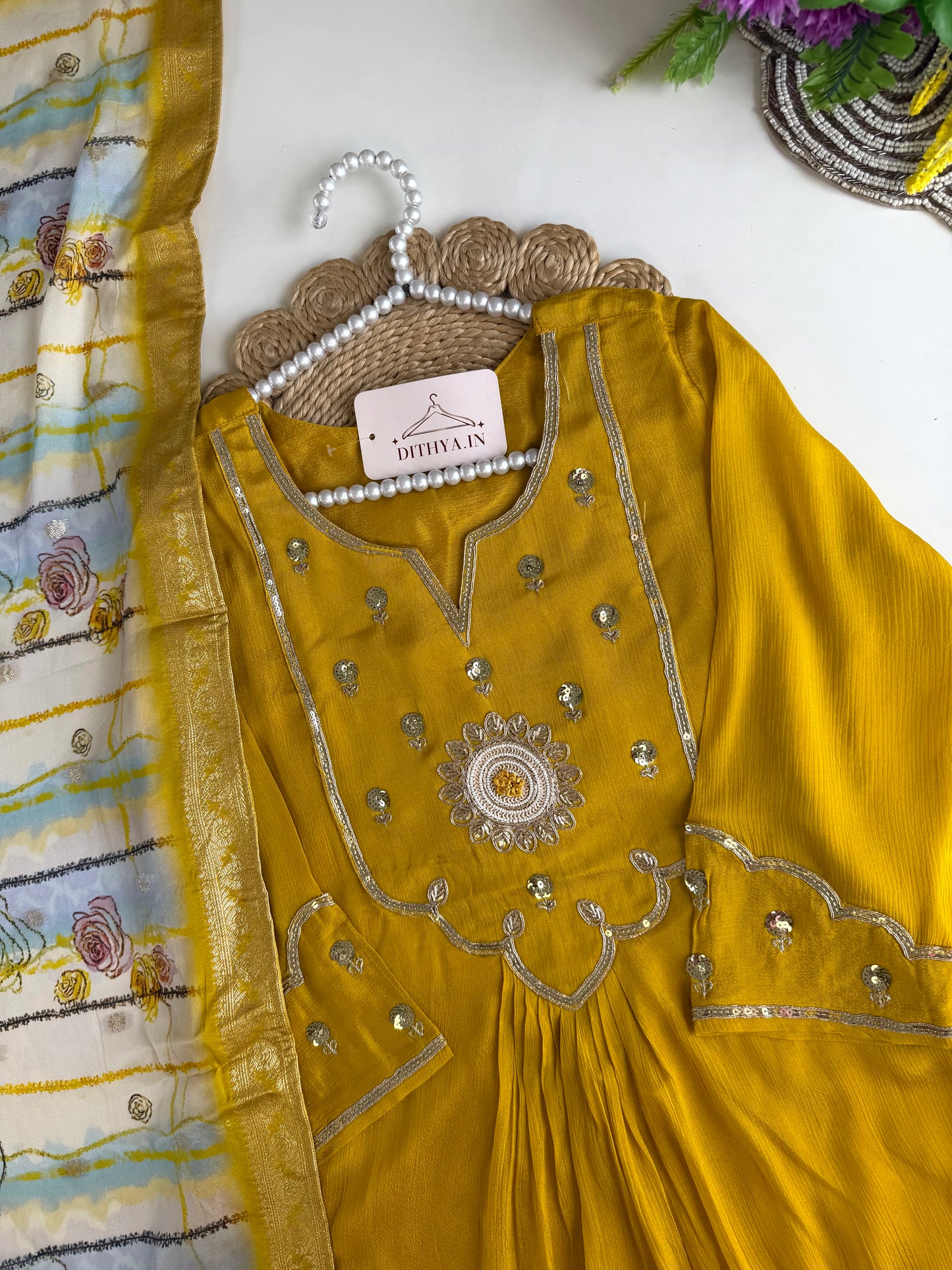 K556 - Chinnon handwork Anarkali with pants and dupatta