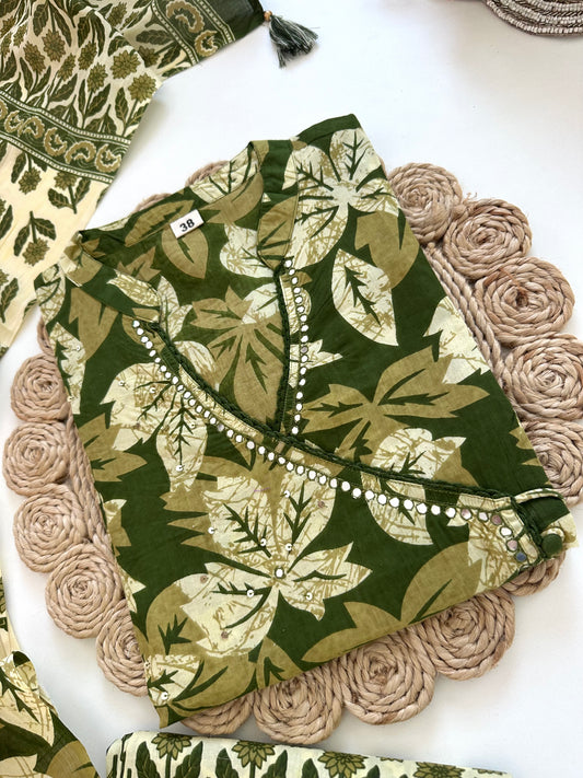 K301 - Cotton Angrakha straight kurti with pants and dupatta
