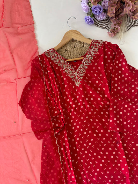 D408-Dola silk straight kurti with pants and dupatta