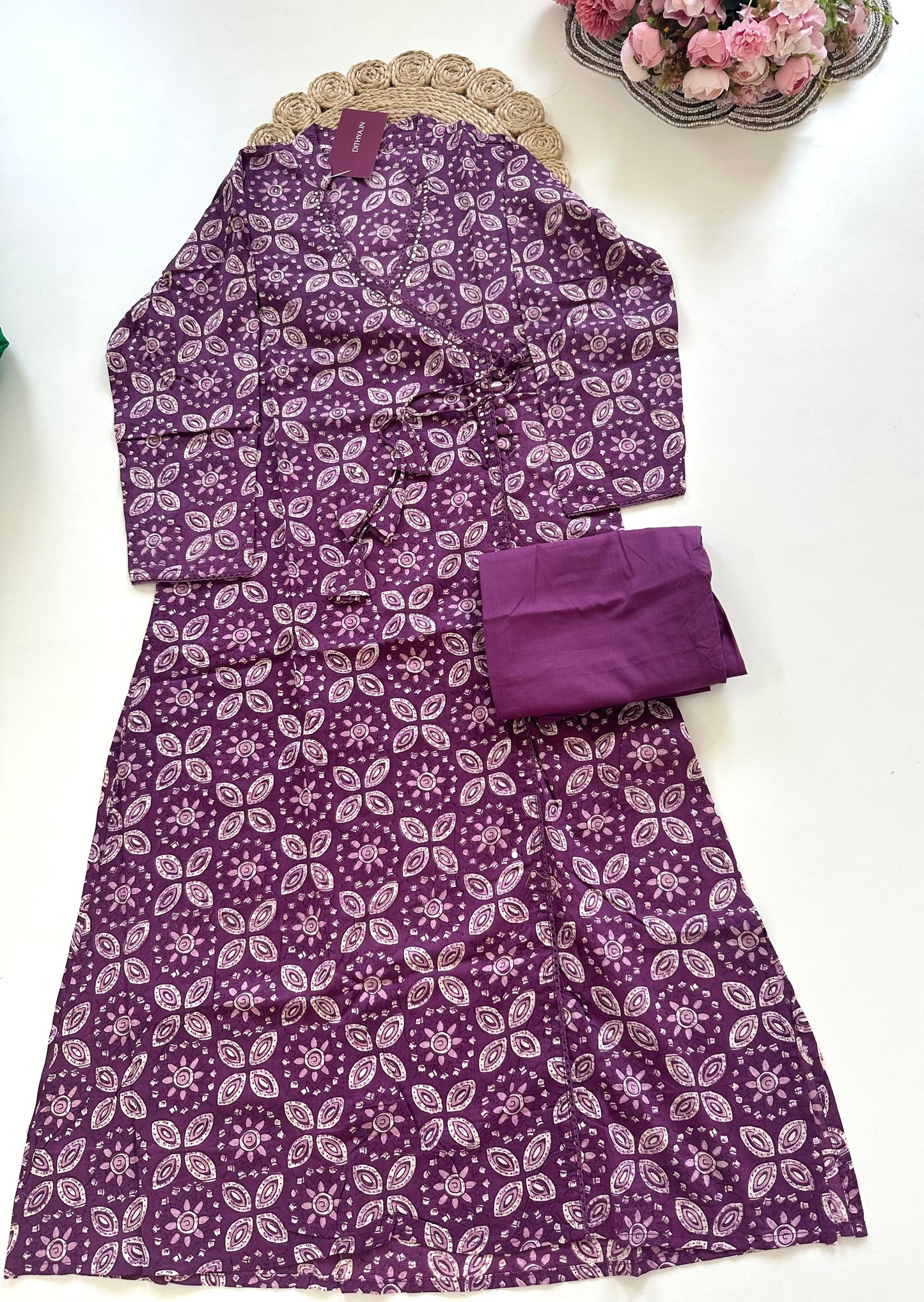 K101 - Cotton printed Angrakha Kurti with pants