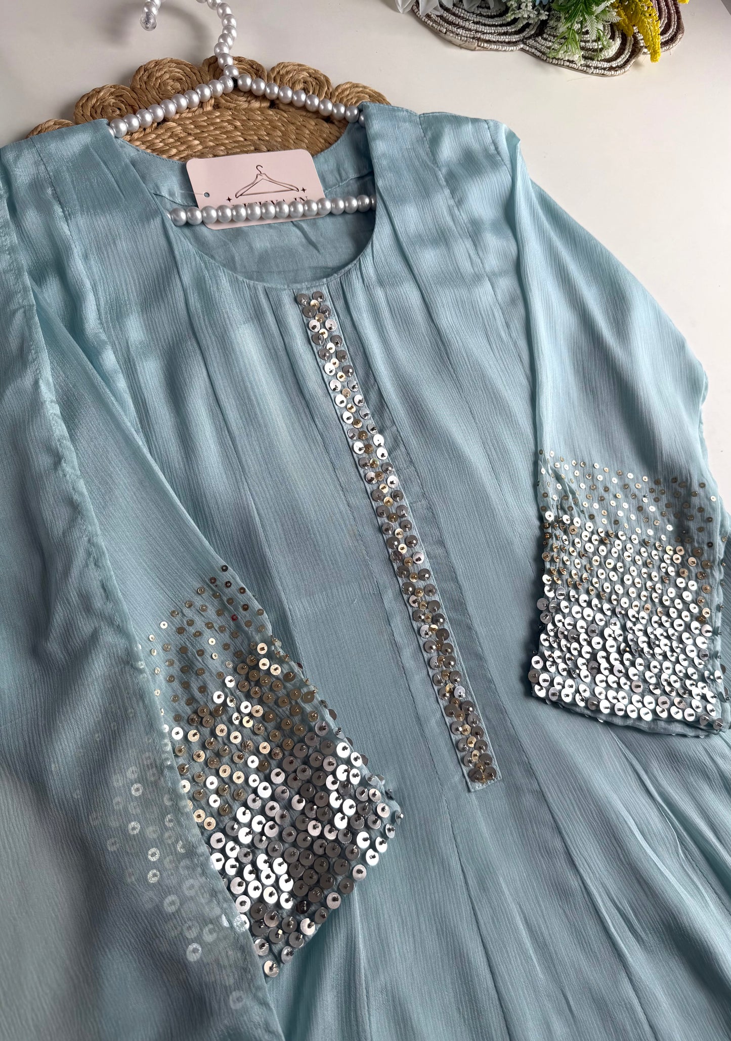 K237 - Pure Chinnon sequins Anarkali with pants and dupatta