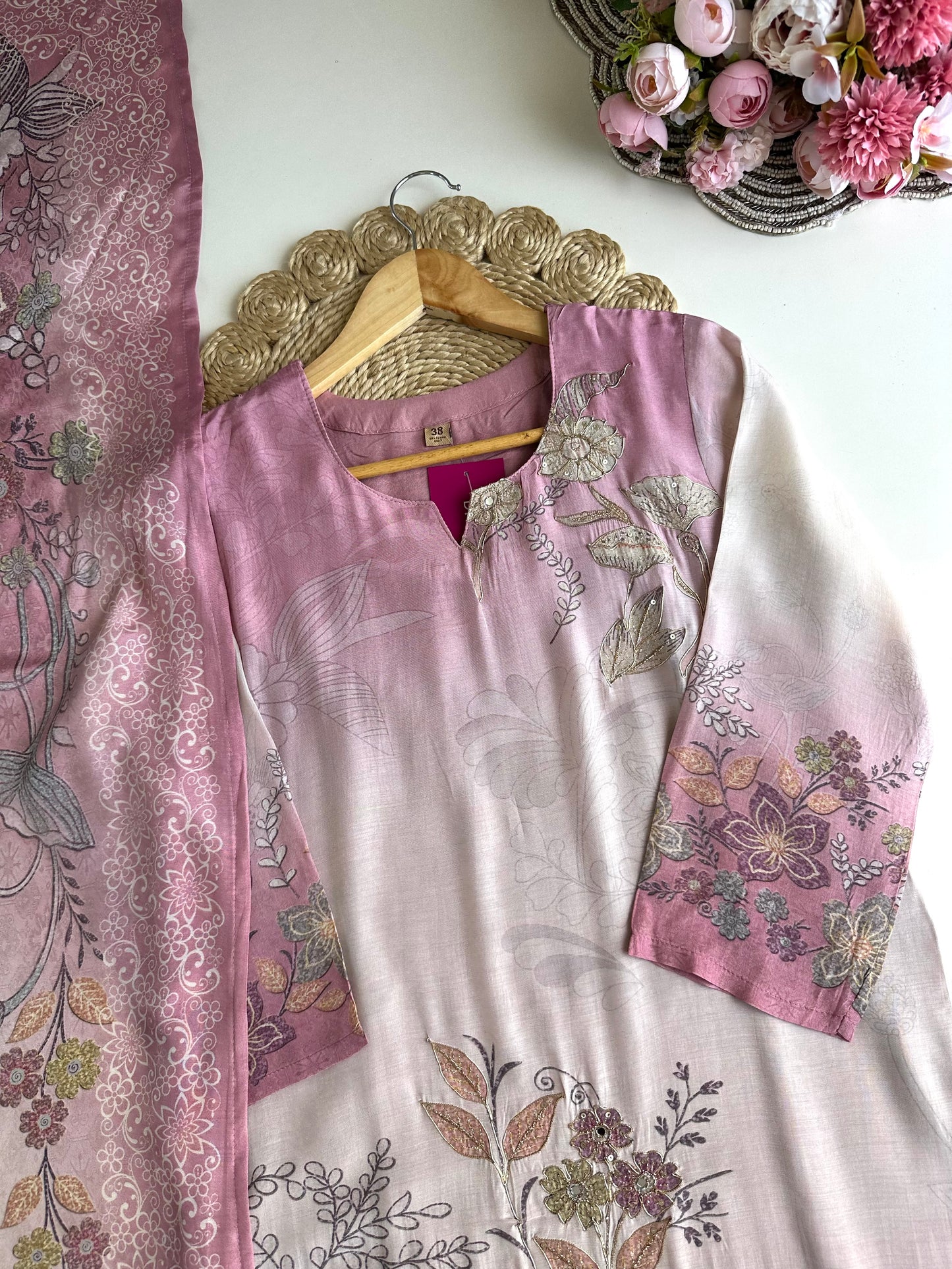 K416 - Muslin printed straight Kurti with pants and dupatta