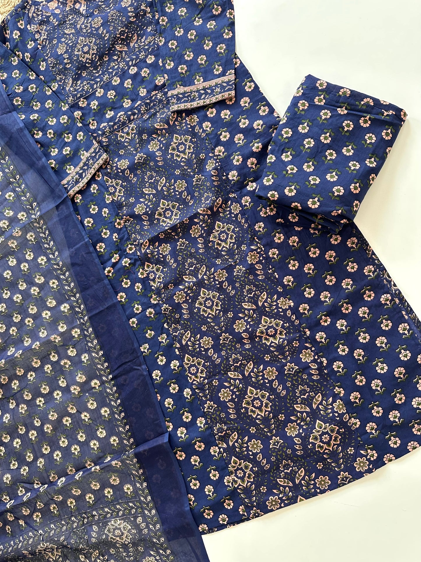 K201 - Cotton printed Straight Kurti with pants and dupatta in 2 colours