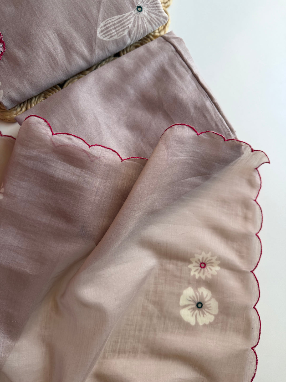 K619 - Mul chanderi embroidered straight Kurti with pants and dupatta