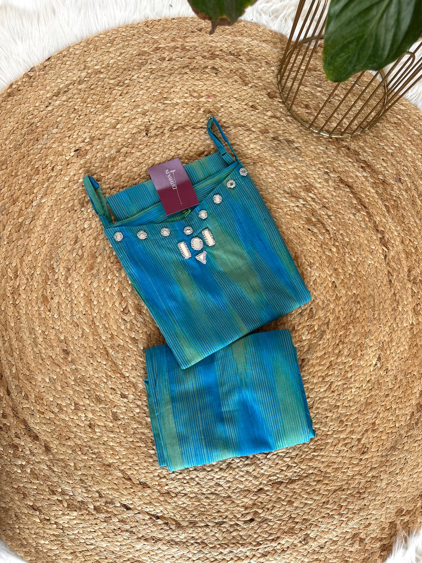 K040 - Cotton strap mirror work Kurti with pants in 3 colours