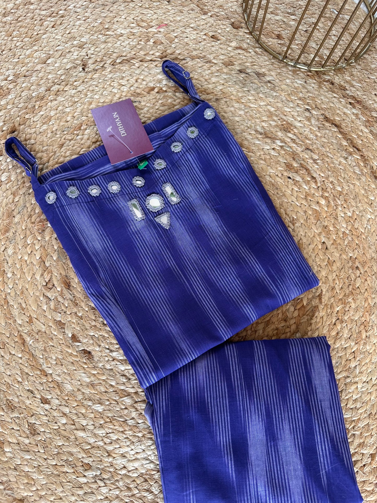 K040 - Cotton strap mirror work Kurti with pants in 3 colours