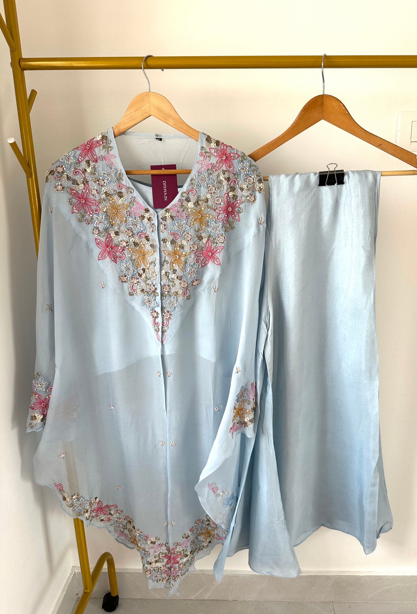 K435 - Organza Handwork kaftan with palazzo