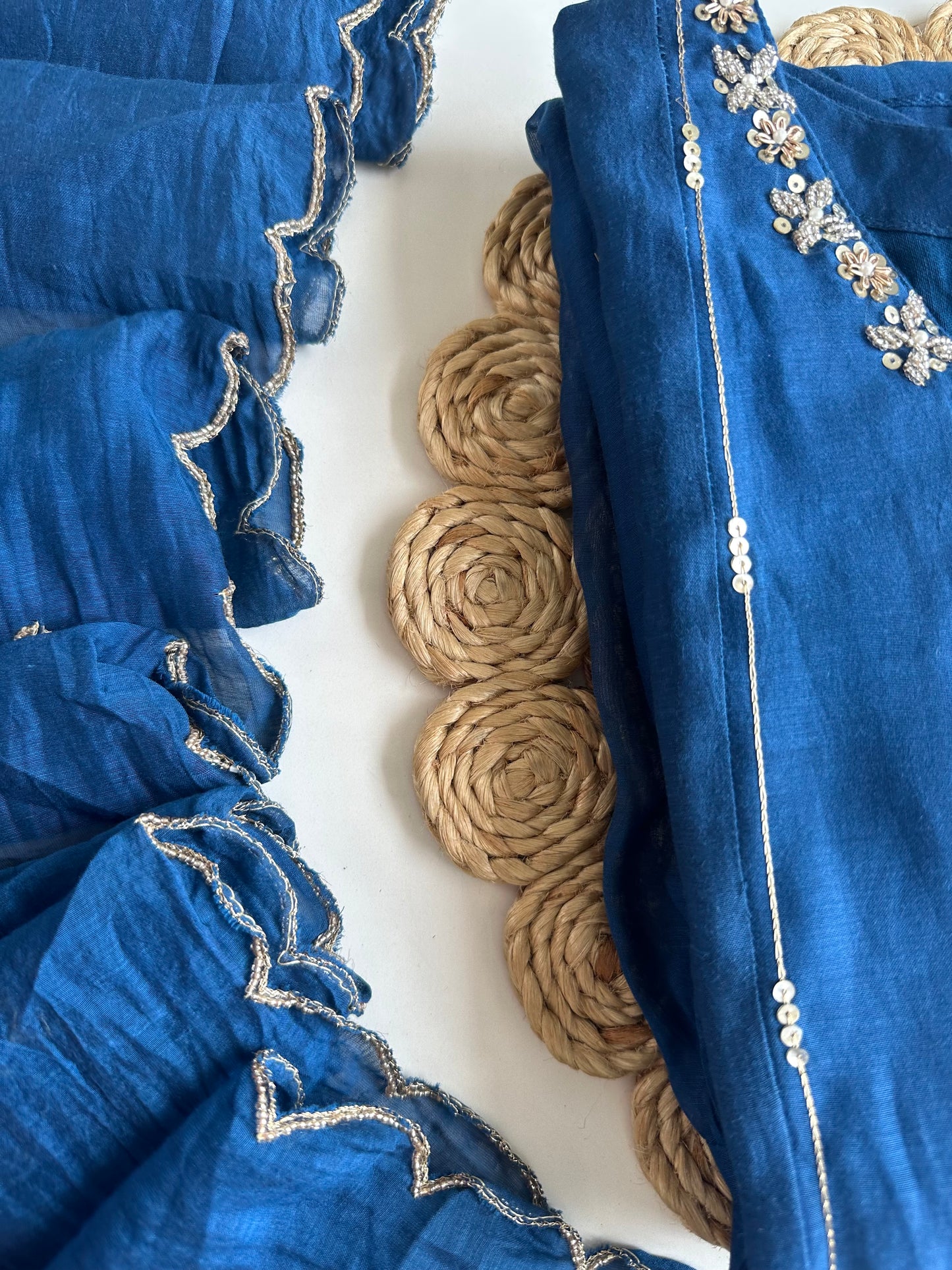 K309 - Mul Chanderi handwork Anarkali with pants and dupatta
