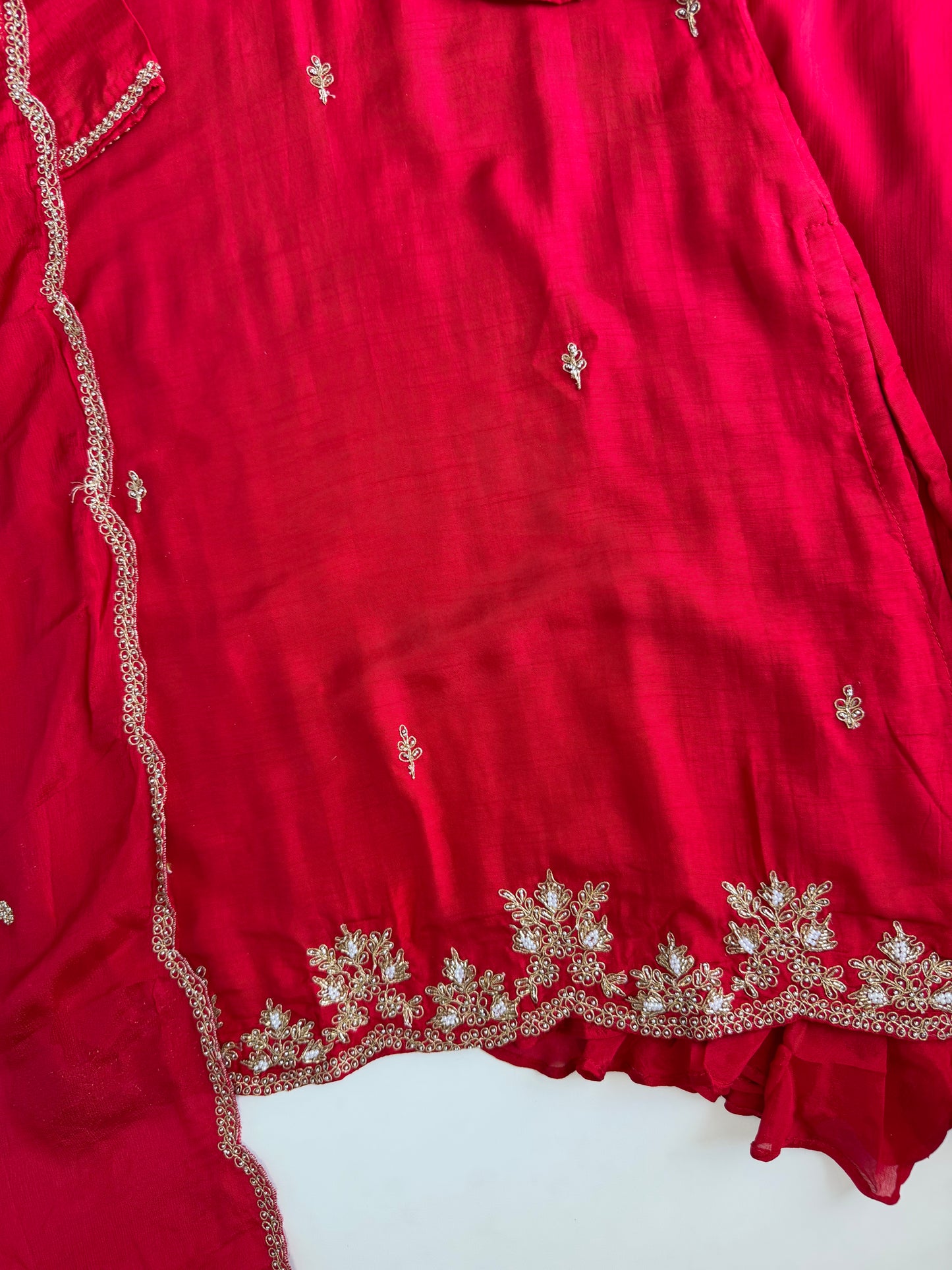 K501 - Russian silk handwork short Kurti with palazzo and dupatta