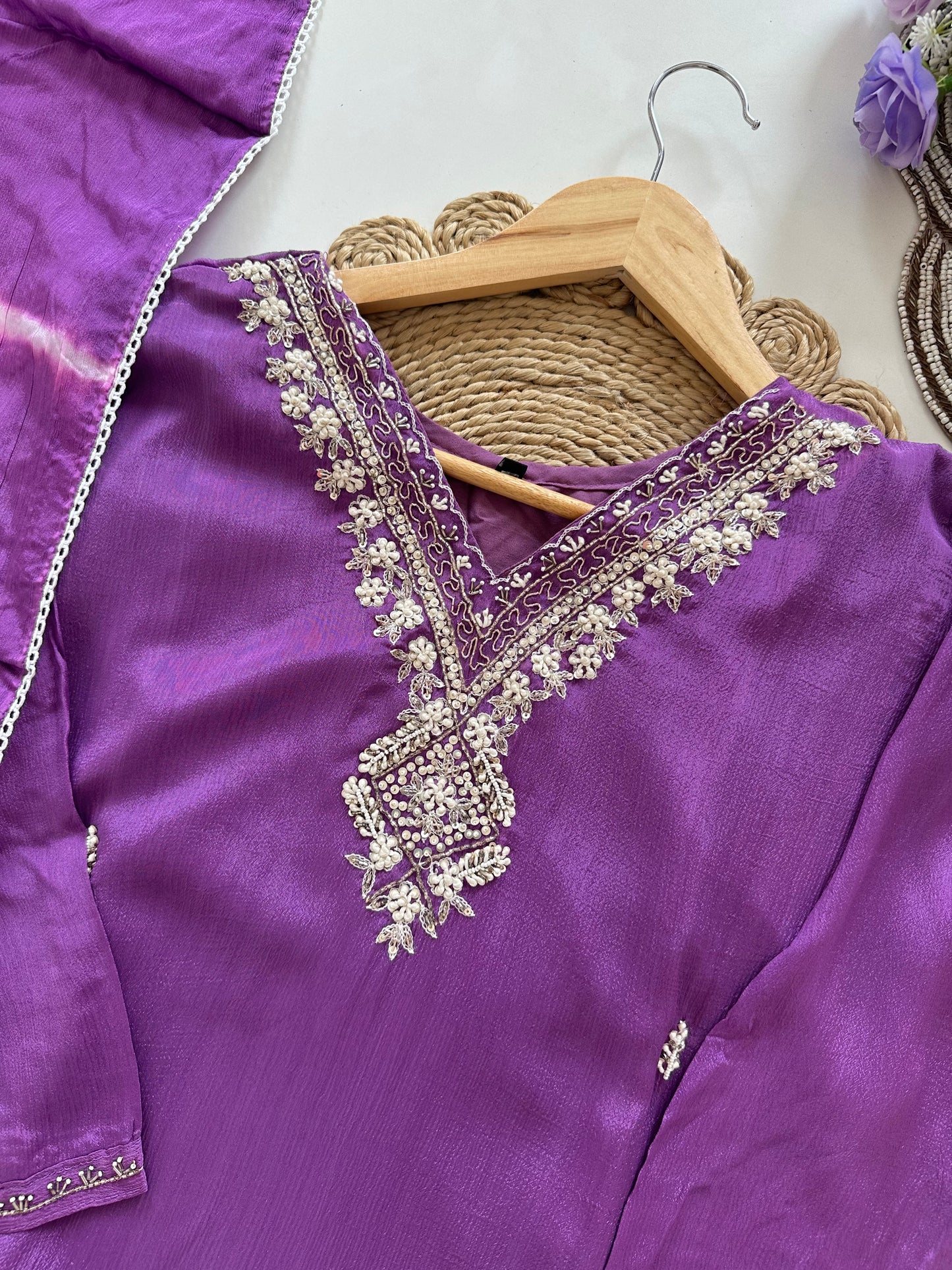 D116 - Chinnon silk straight kurti with pants and dupatta