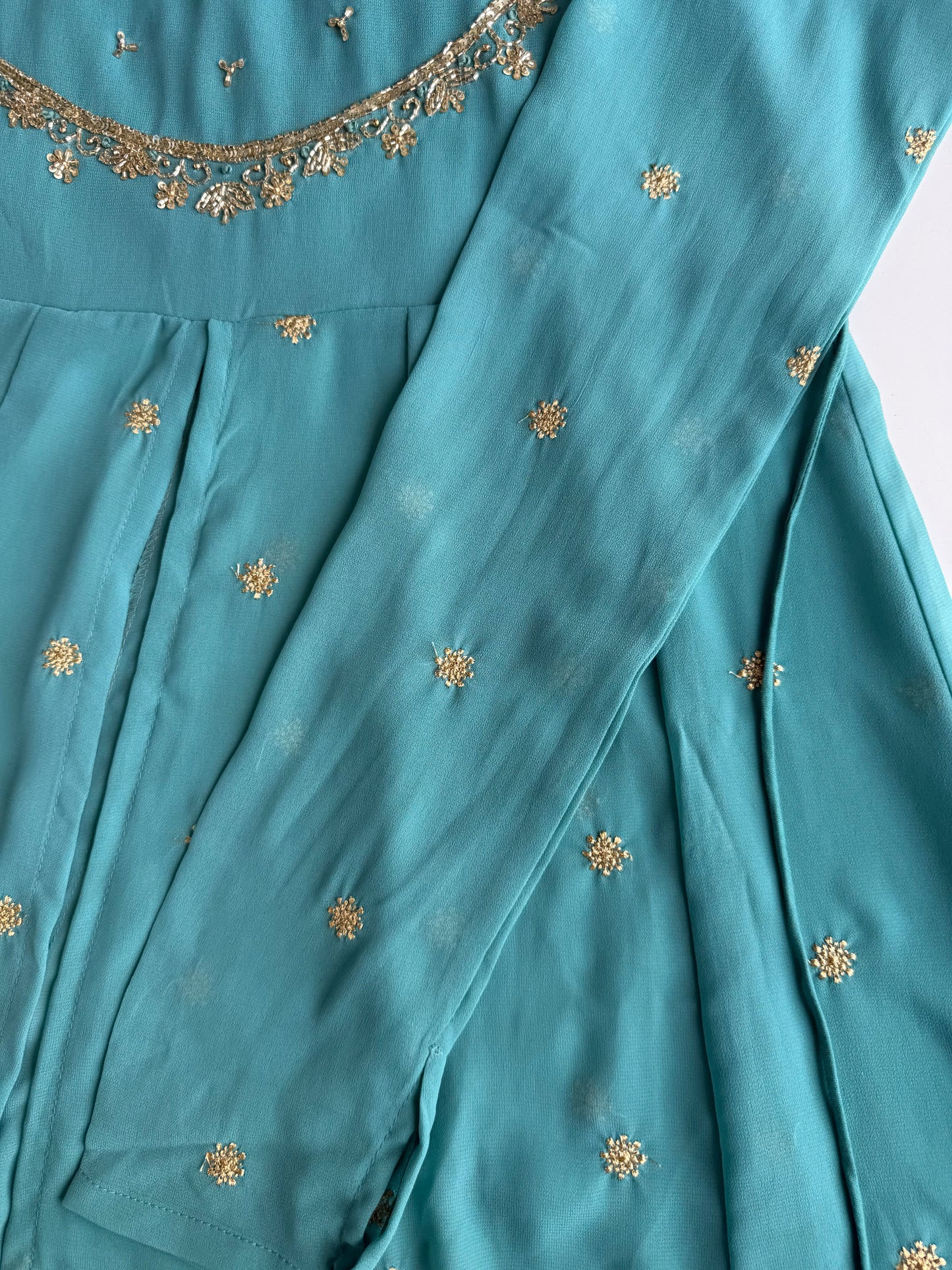 K636 - Georgette handwork Anarkali with centre slit, palazzo & Dupatta