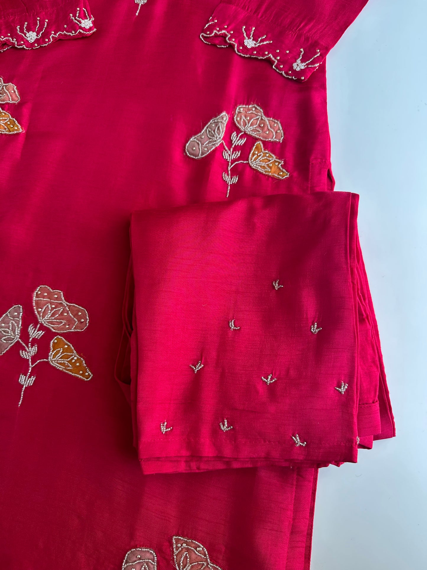 K173 - Russian silk handwork Straight Kurti with pants and dupatta