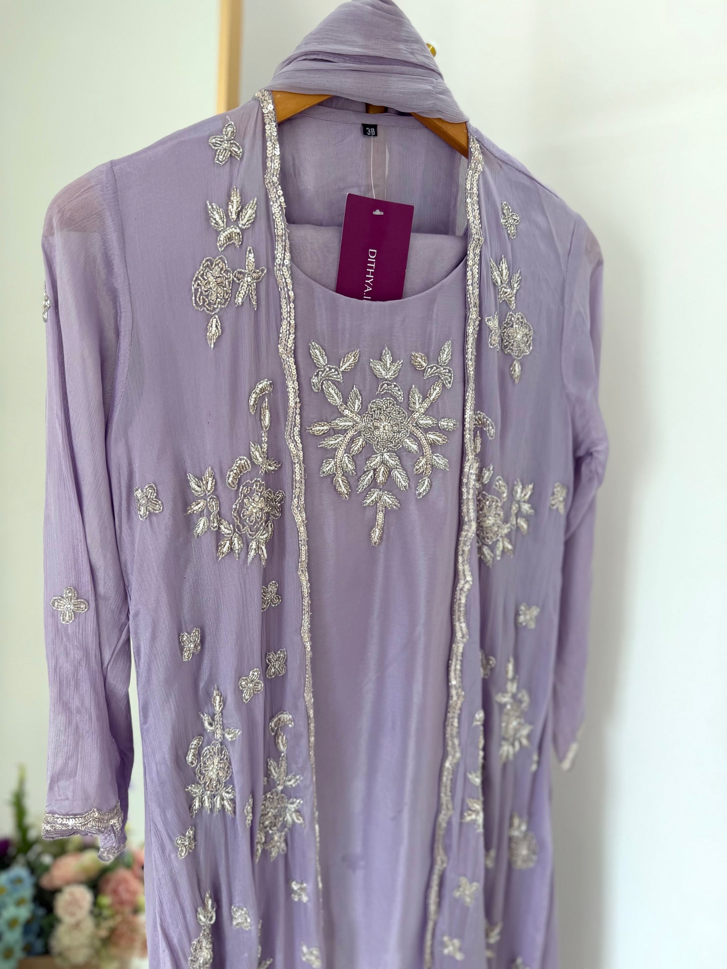 K526 - Pure chinnon cape Kurti with palazzo and chiffon dupatta