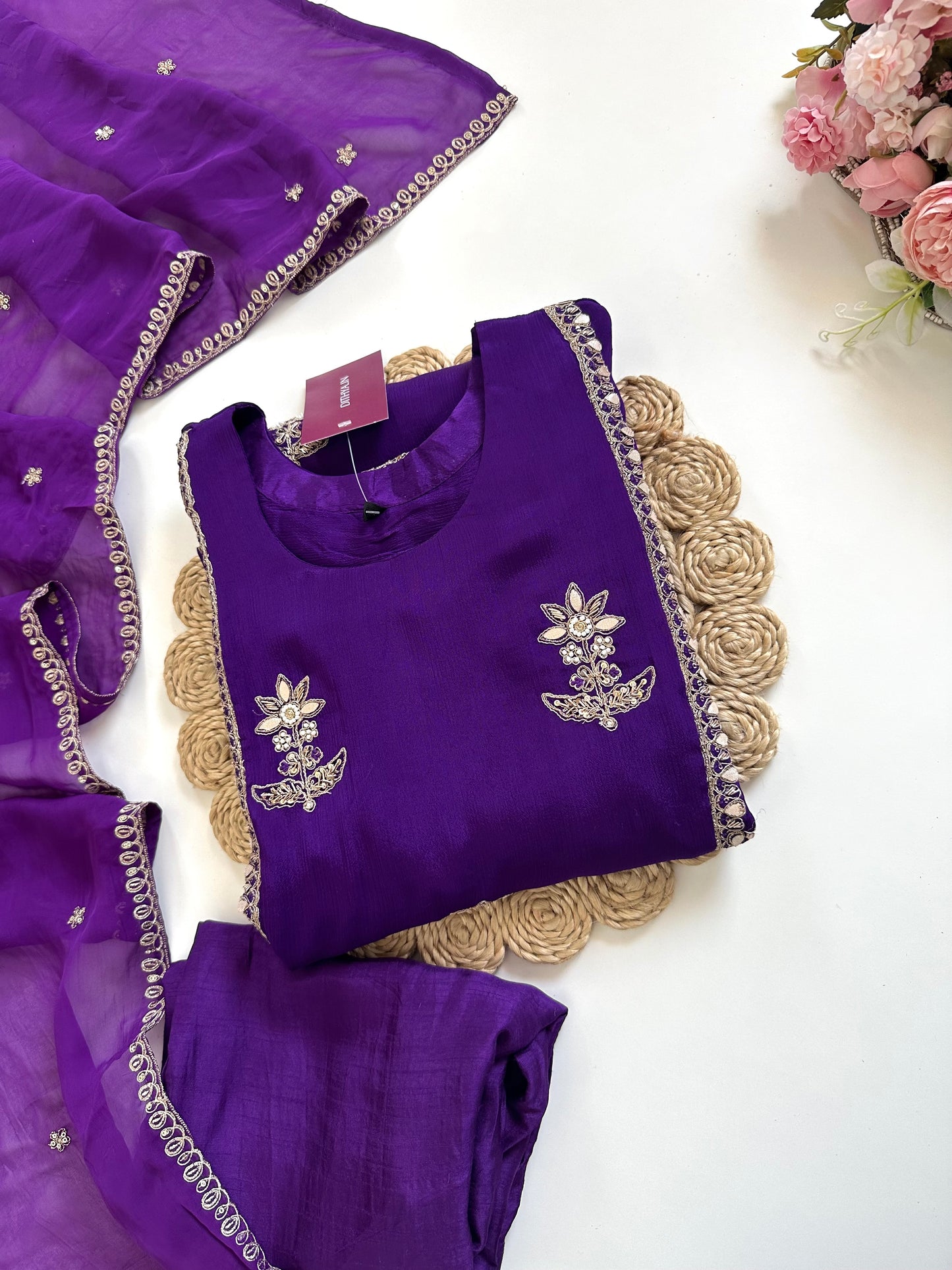 K085 - Chinnon Handwork Anarkali with pants and dupatta