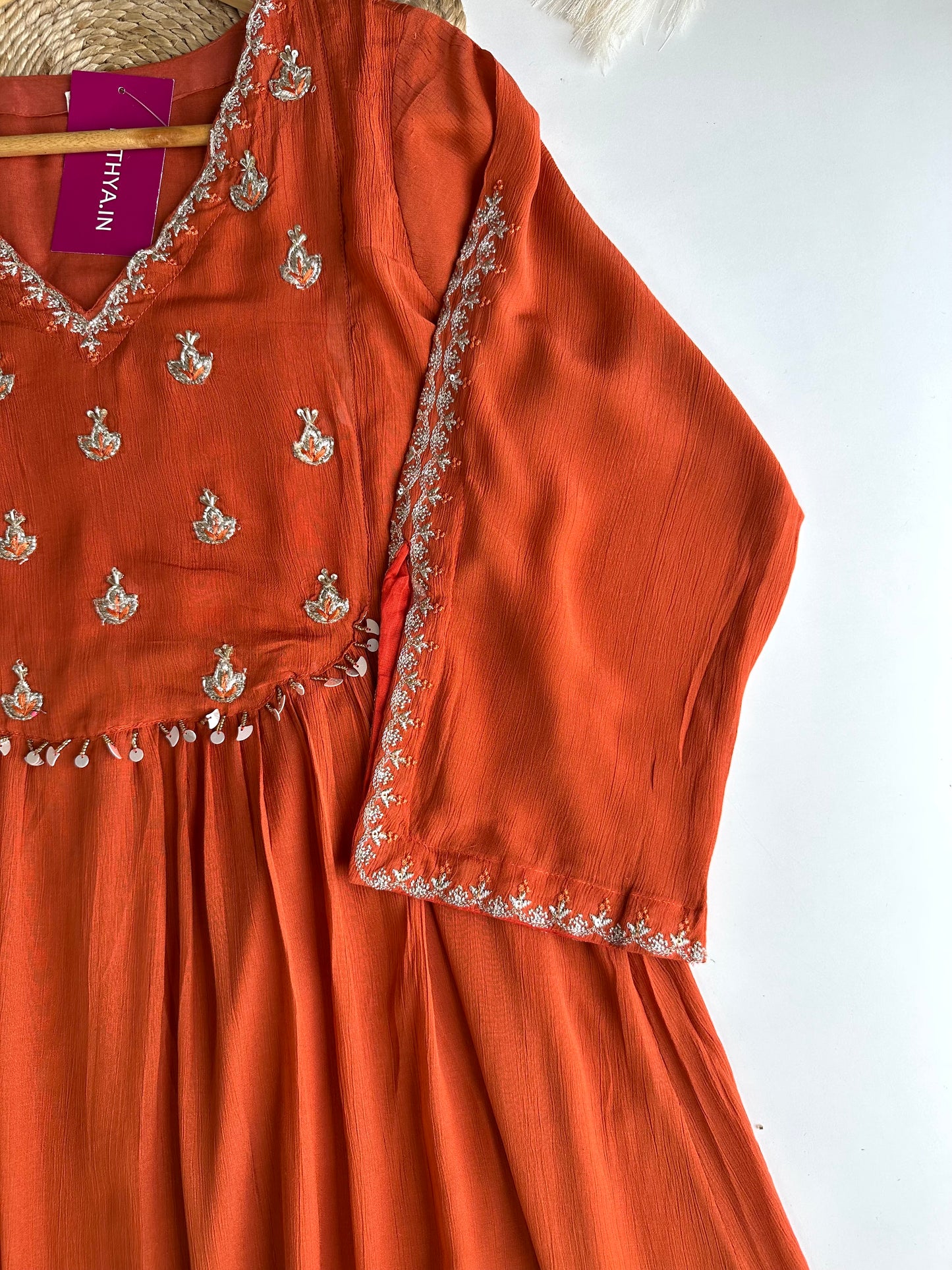 K453 - Chinnon handwork Anarkali with pants and dupatta