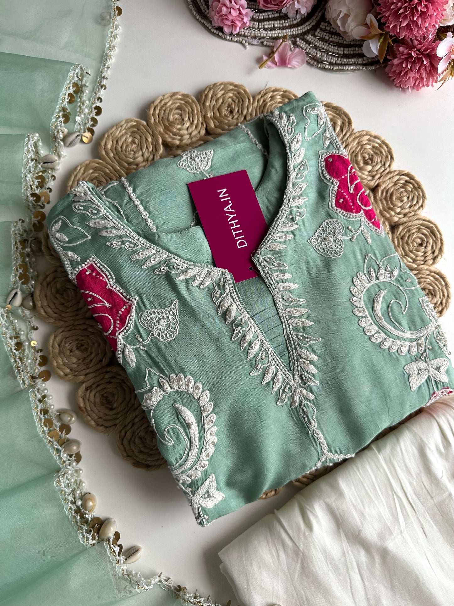 K277 - Russian silk heavy peplum Kurti with palazzo and dupatta