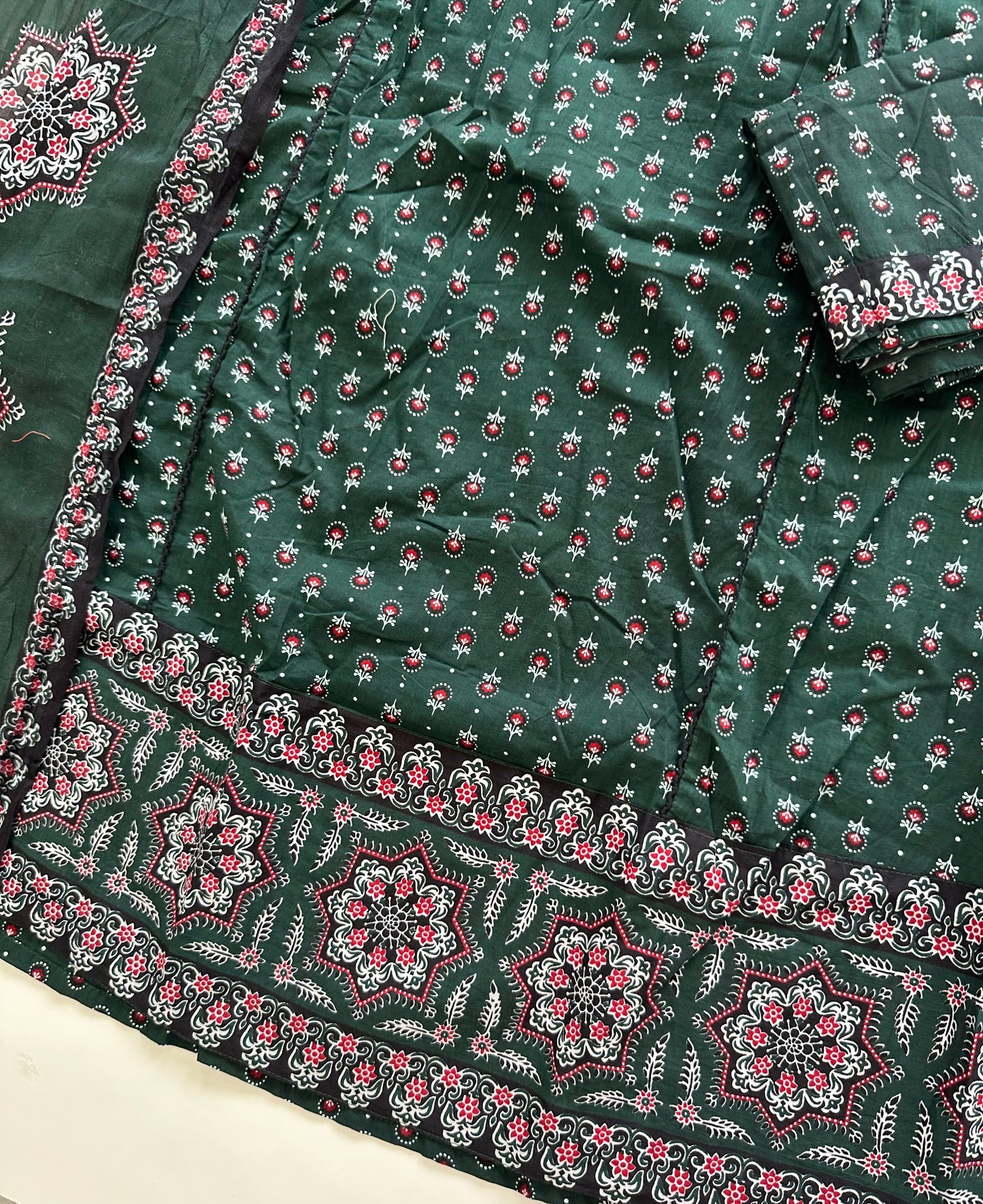 K020 - Mul cotton floral Aline Kurti with pants and dupatta
