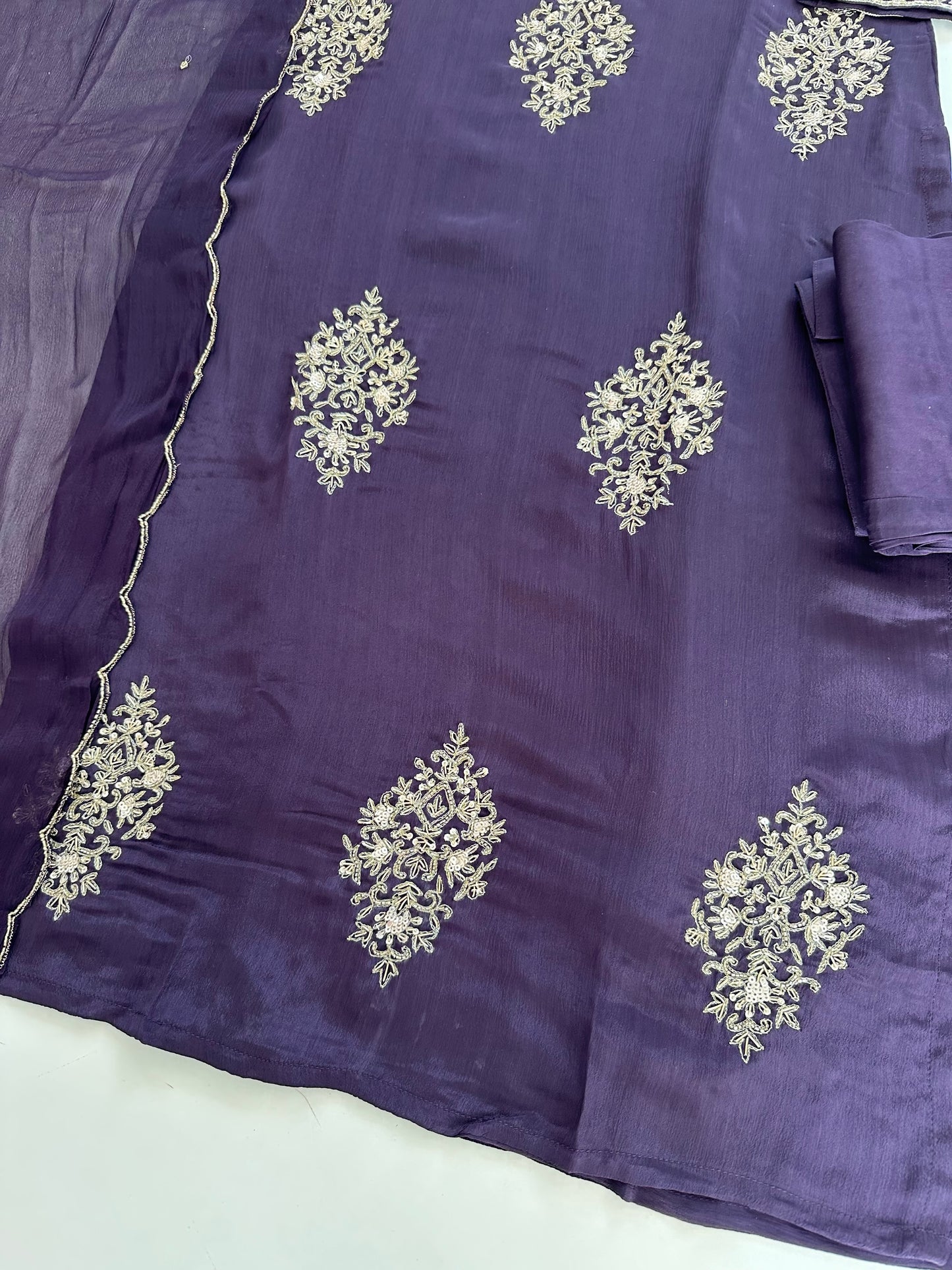 K282 - Chinnon handwork Straight Kurti with pants and dupatta