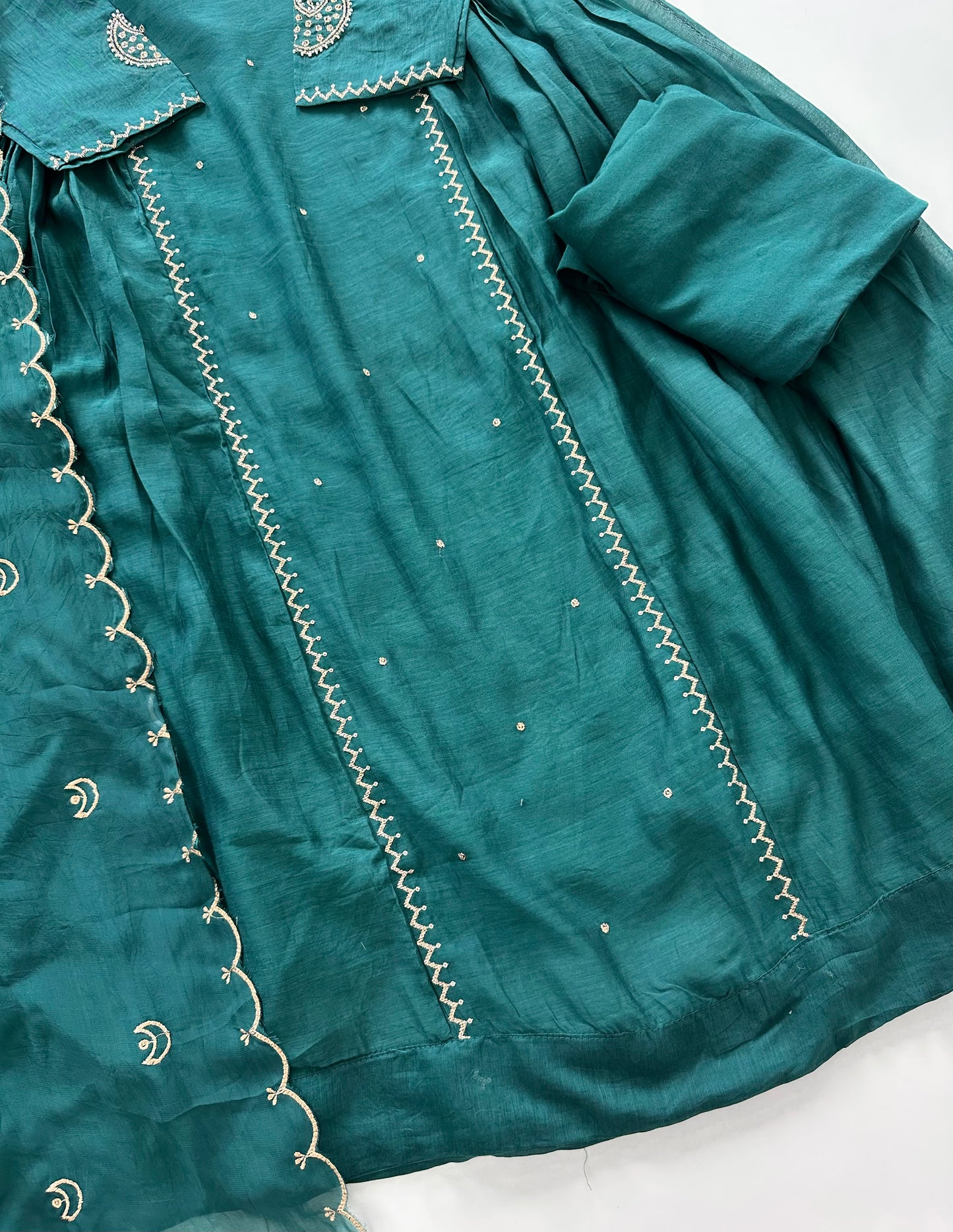 K091 - Mul Chanderi Zari work Anarkali with pants and dupatta in 2 colours