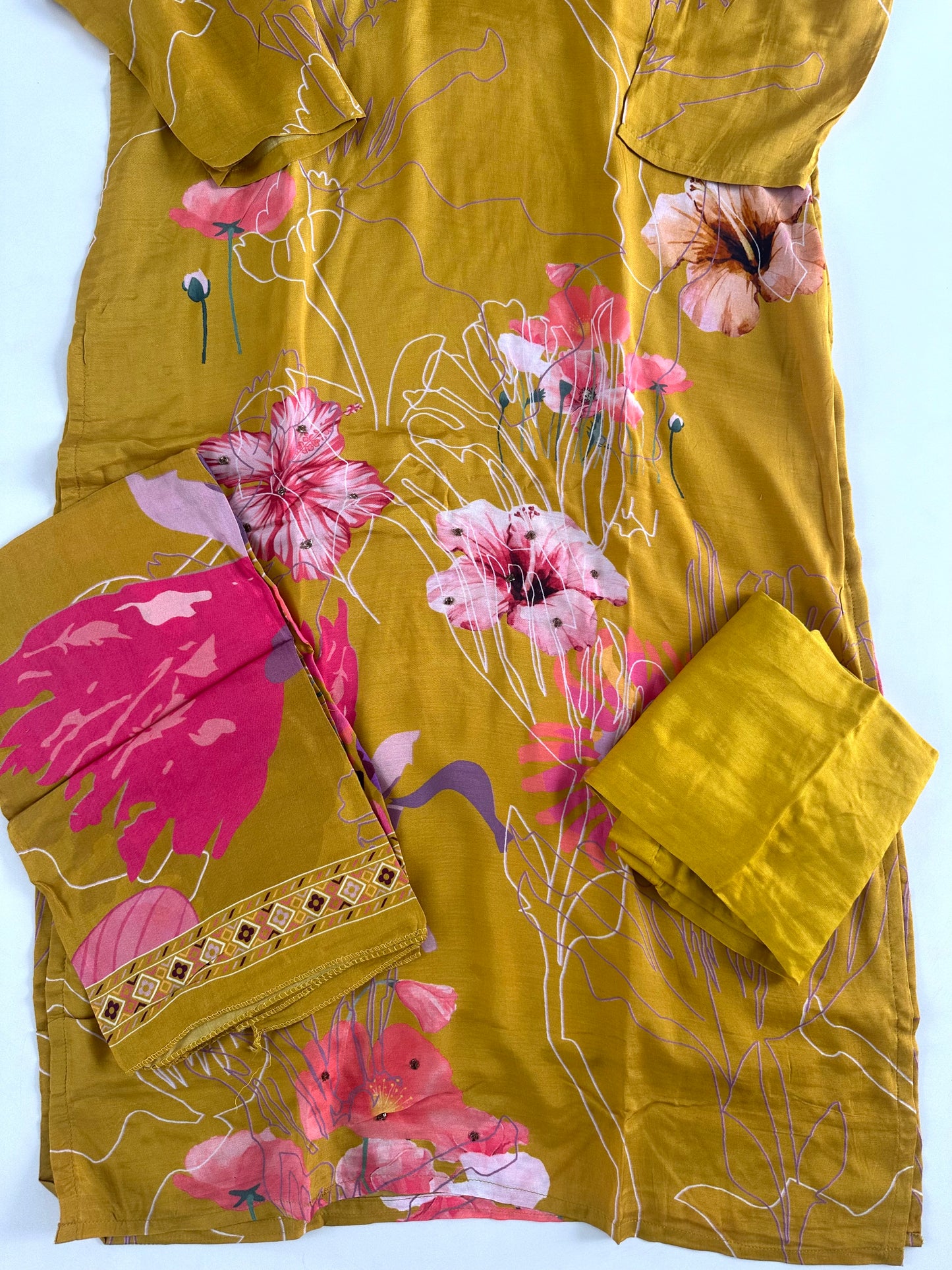 D214 - Muslin silk straight kurti with pants and dupatta