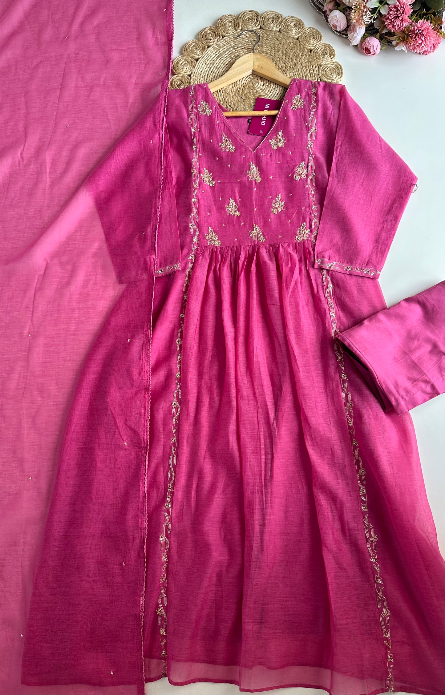 K005 - Mul Chanderi zardosi Anarkali with pants and dupatta in 3 colours