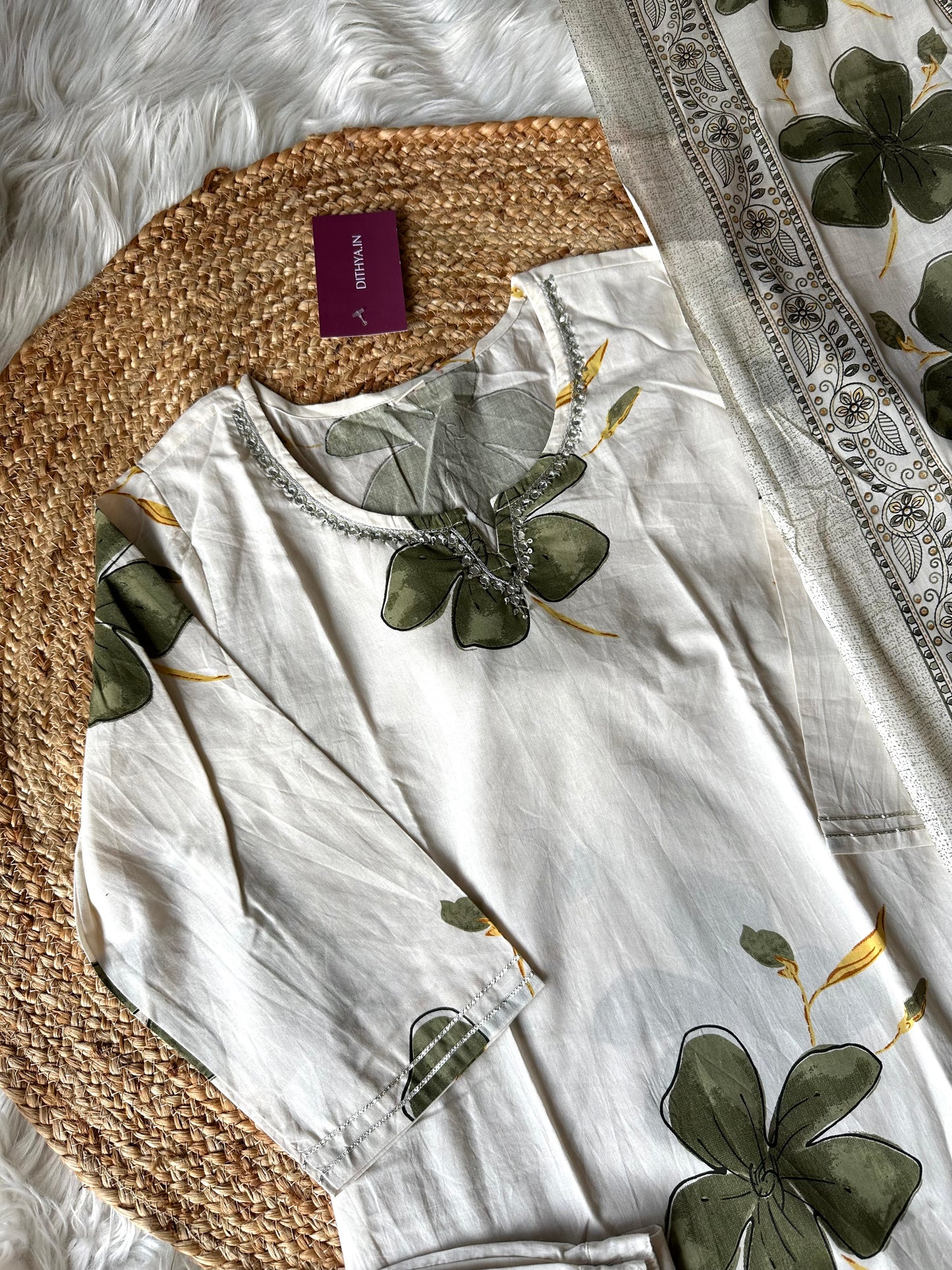 K262 - Cotton printed straight Kurti with pants and dupatta