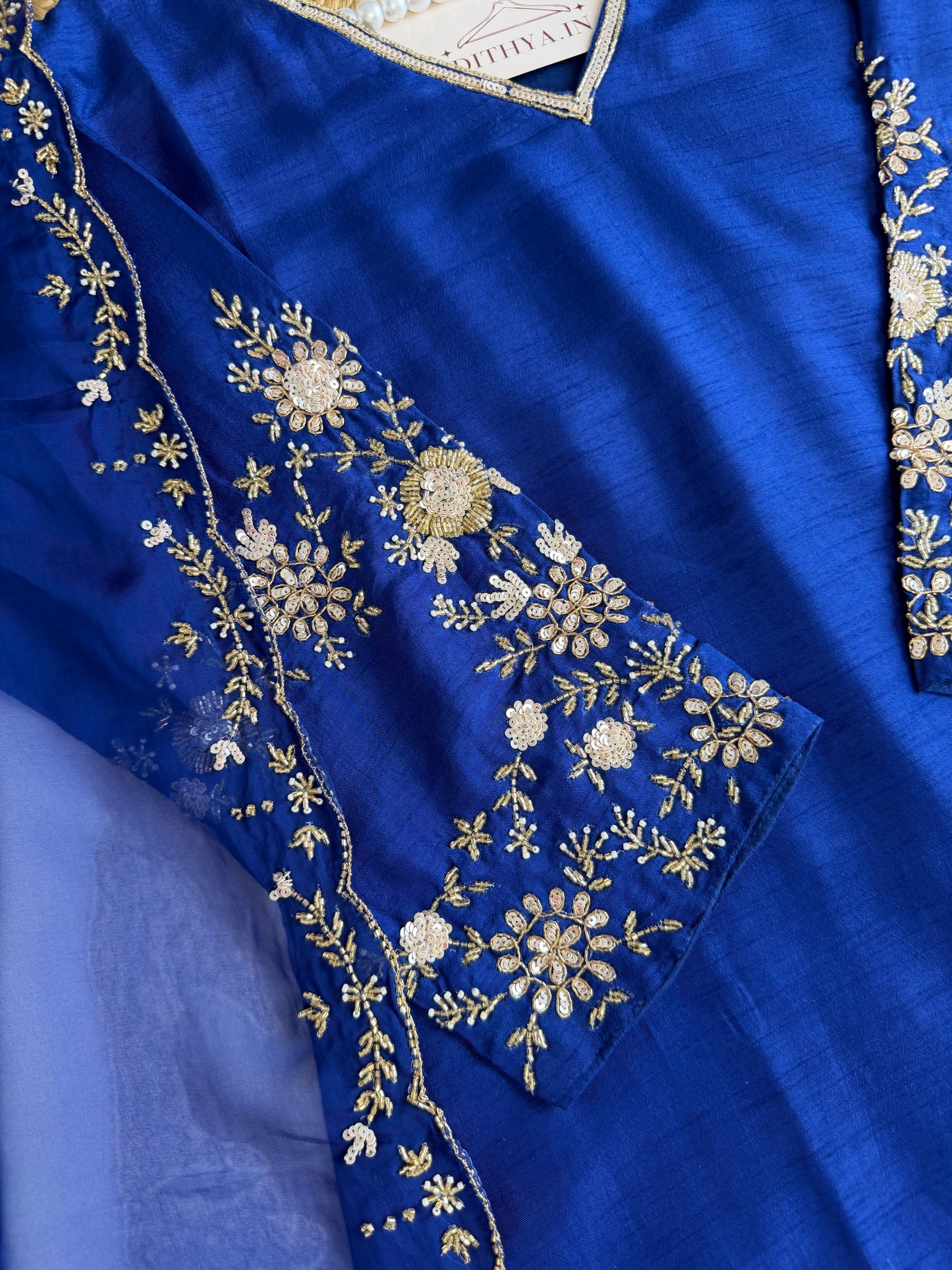 K544 - Russian silk handwork Aline Kurti with pants and dupatta