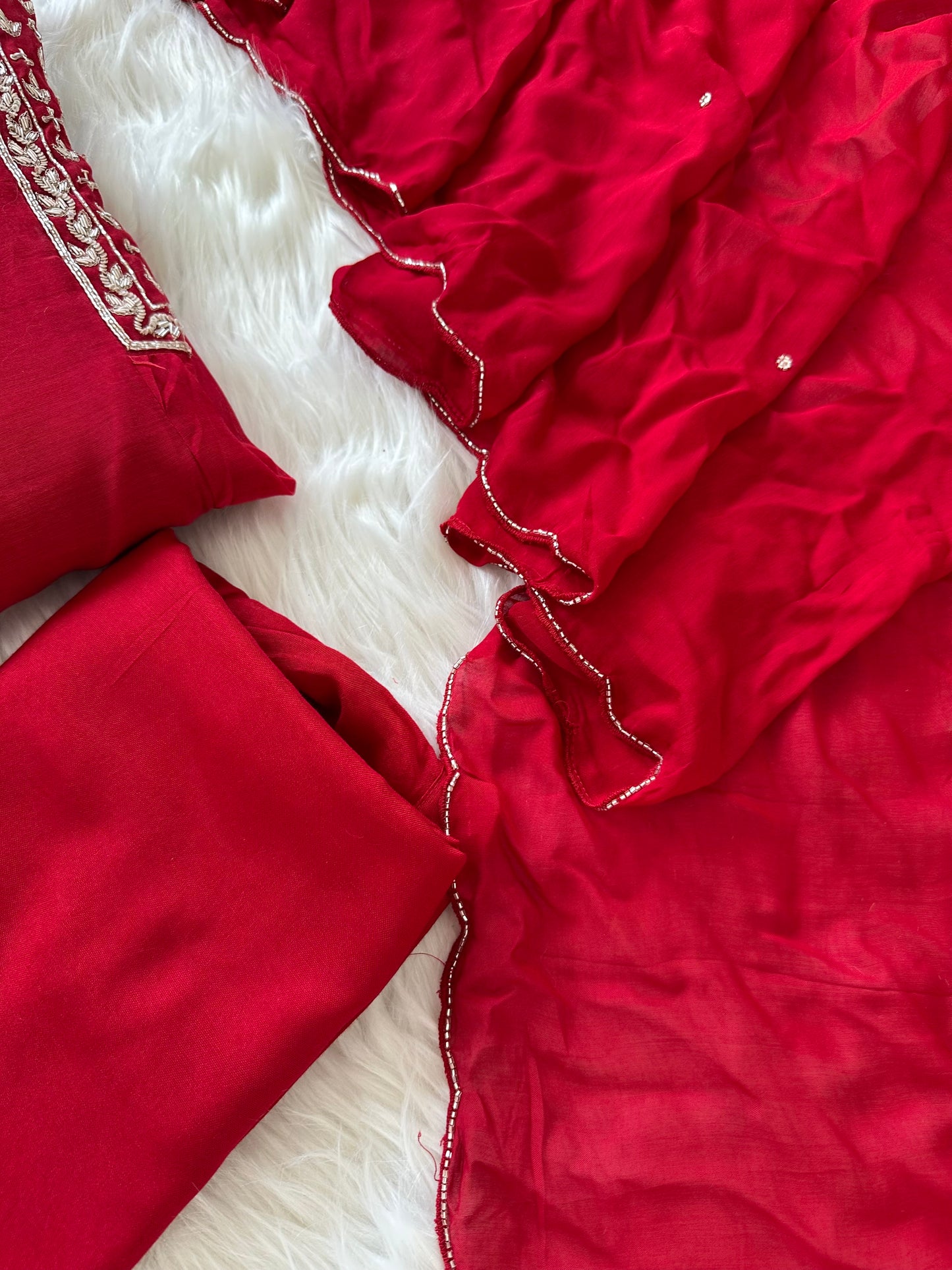 K261 - Mul Chanderi handwork Anarkali with pants and dupatta in 2 colours