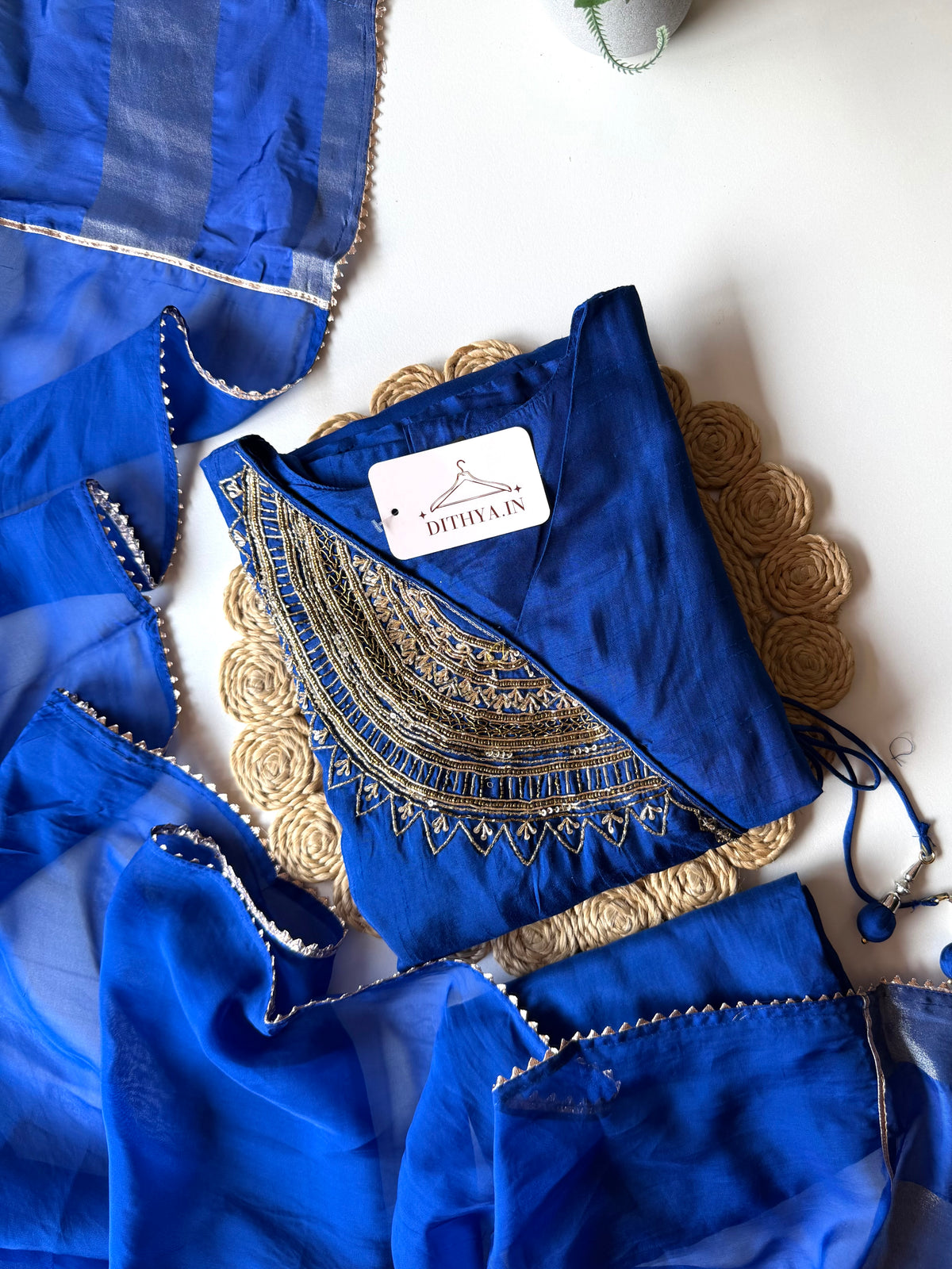 K206 - Russian silk handwork Angrakha Aline Kurti with pants and dupatta