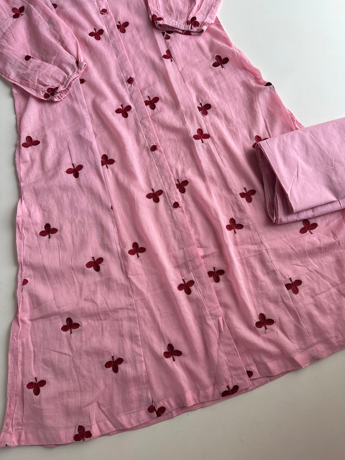 K473 - Mul cotton embroidered Aline Kurti with pants