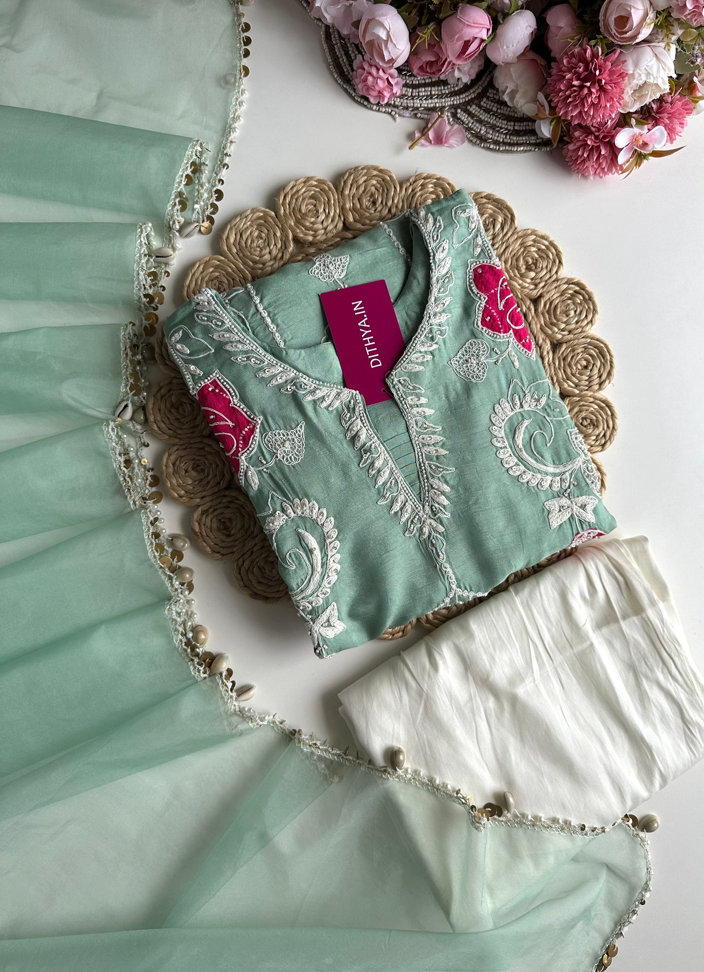 K277 - Russian silk heavy peplum Kurti with palazzo and dupatta