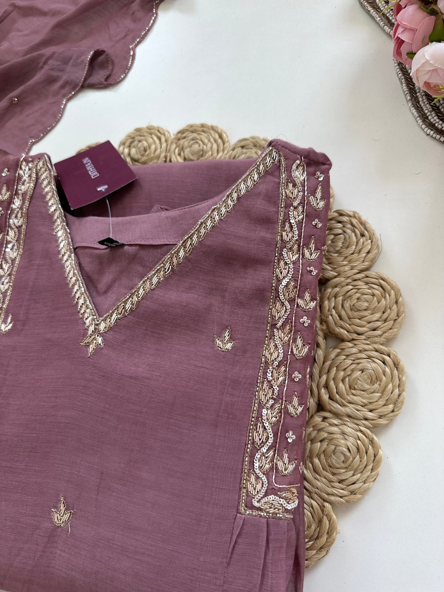K261 - Mul Chanderi handwork Anarkali with pants and dupatta in 2 colours