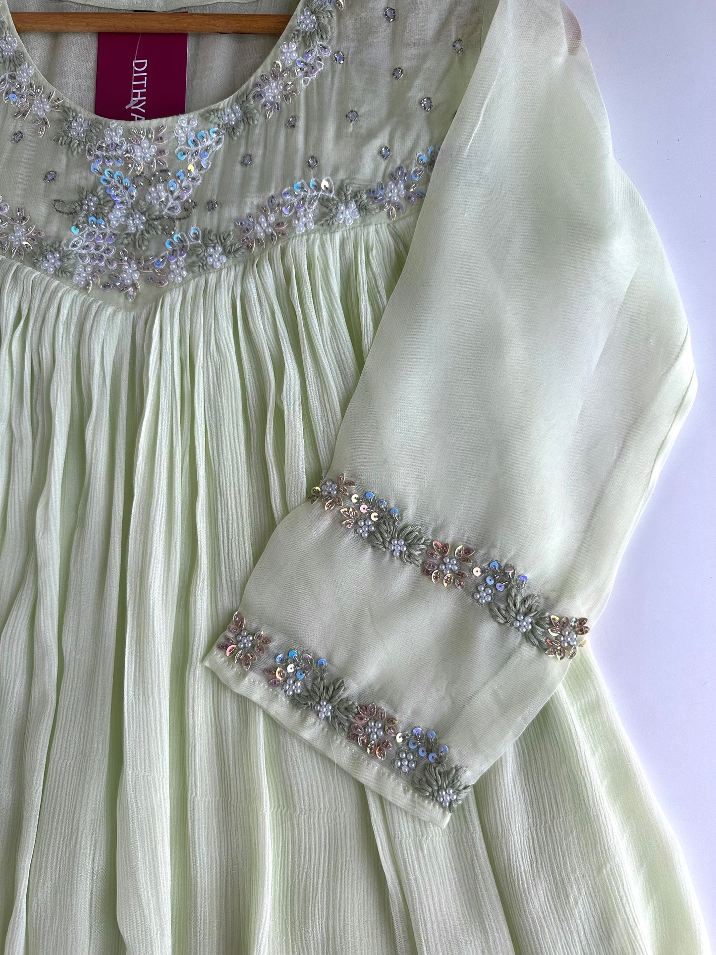 K076 - Pure Chinnon handwork Anarkali with pants and dupatta