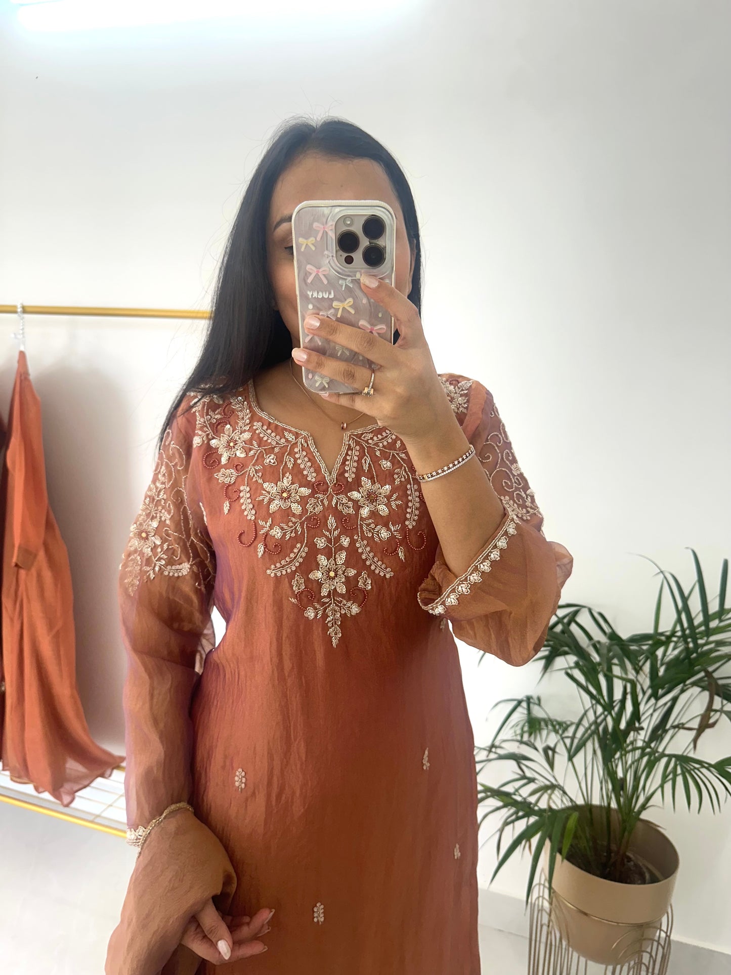 K180 - Tissue silk handwork short Kurti with palazzo and dupatta
