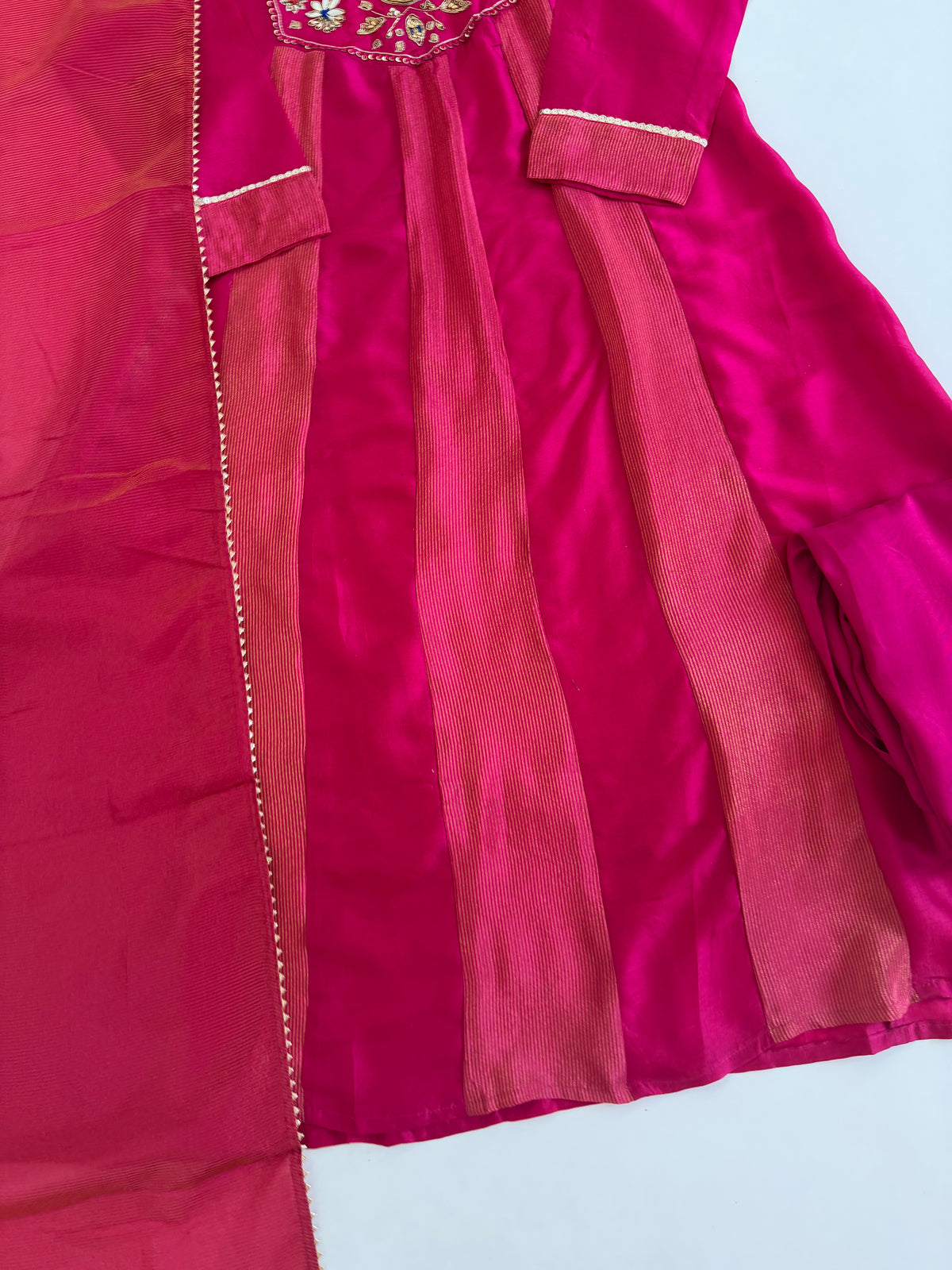 K598 - Mul chanderi & Tissue silk handwork Anarkali with pants and dupatta