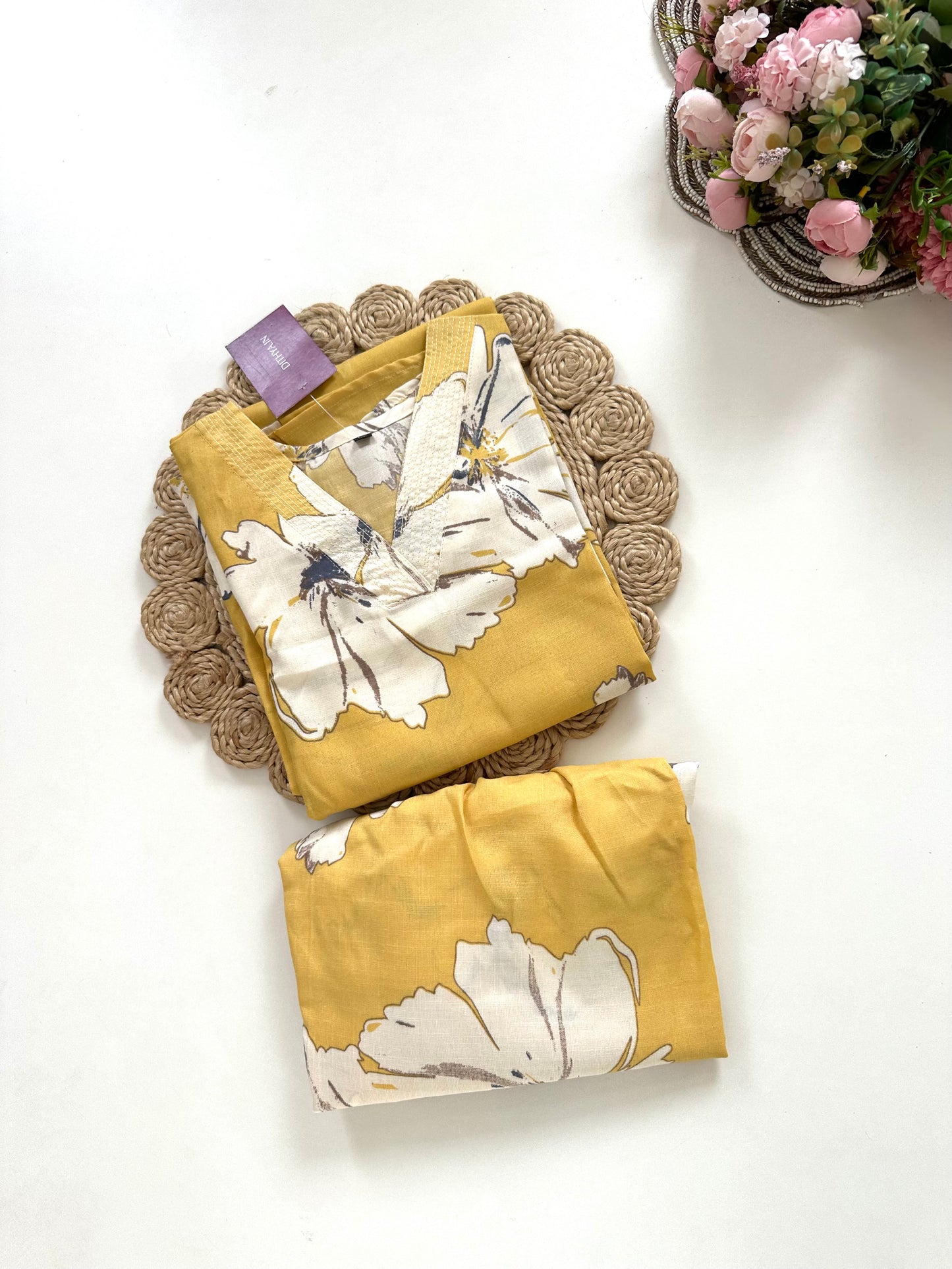 K187 - Cotton floral Kurti with pants in 4 colours