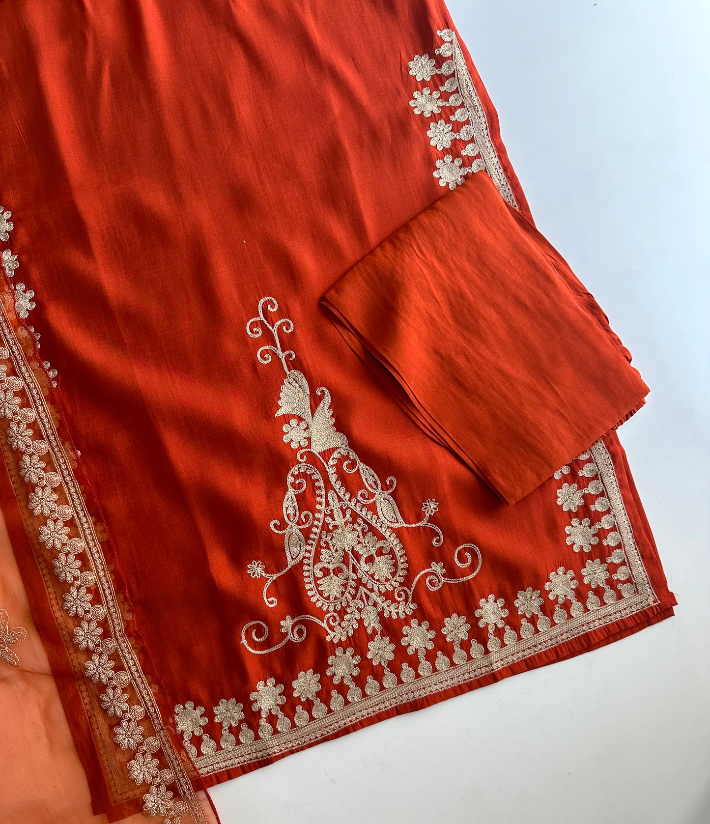 K494 - Roman silk embroidered straight Kurti with pants and dupatta