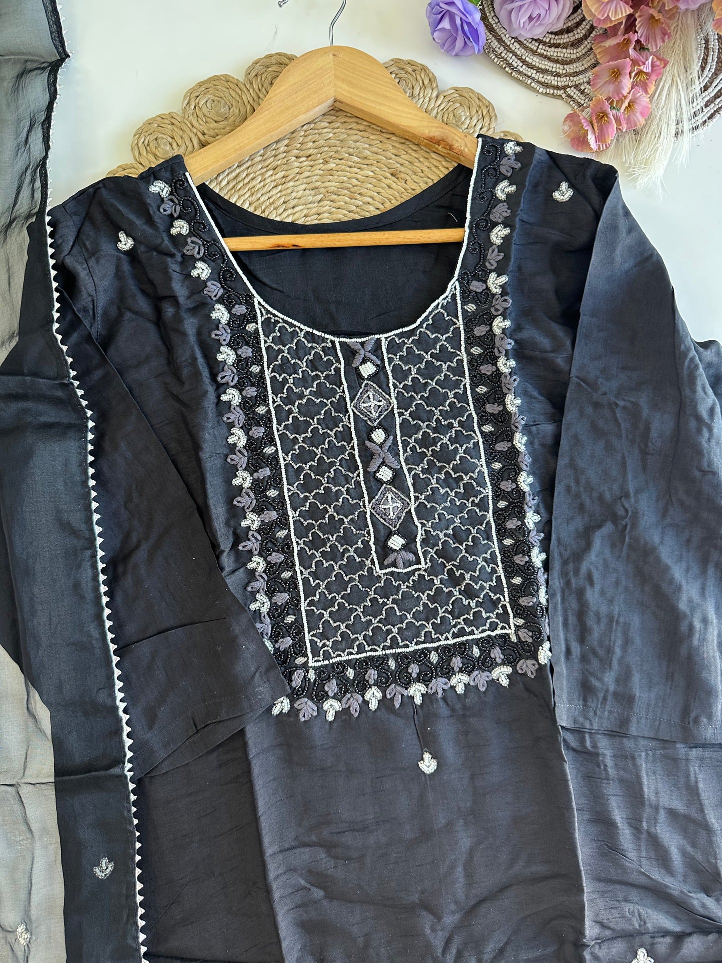 D379 - Dola silk straight kurti with pants and dupatta