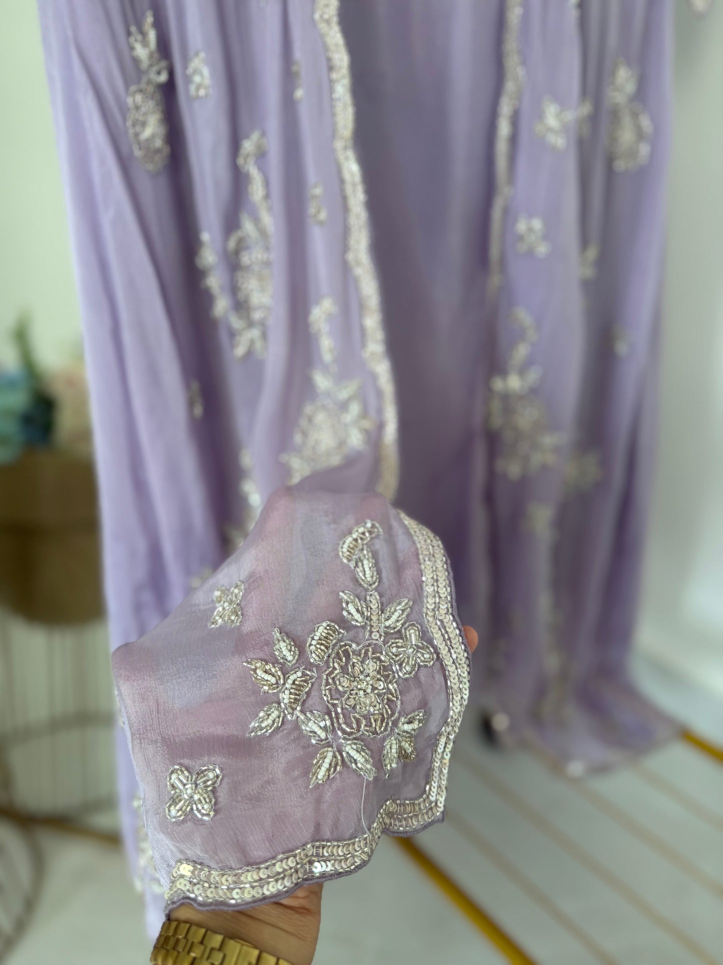 K526 - Pure chinnon cape Kurti with palazzo and chiffon dupatta