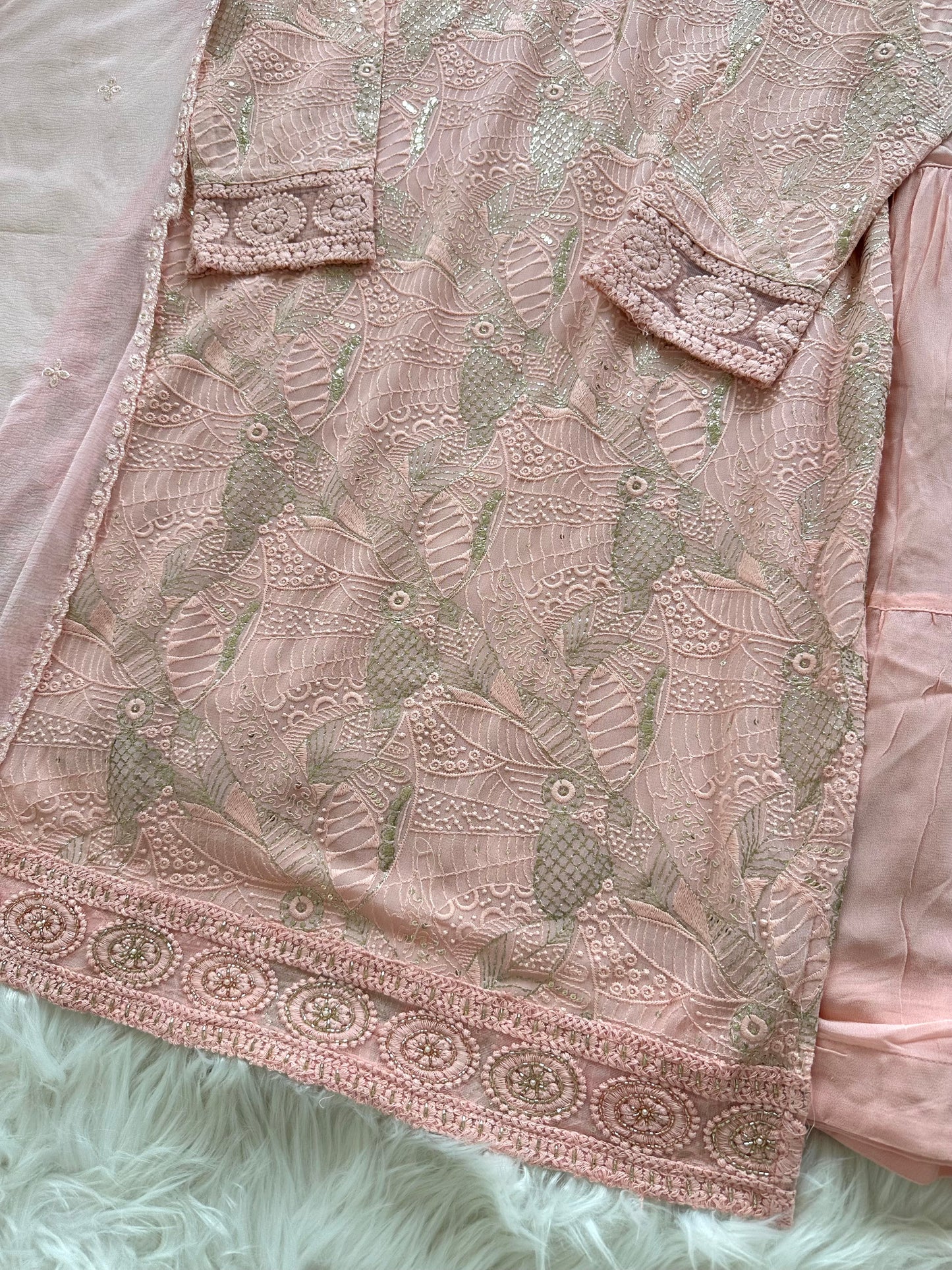 K146 - Chikankari Kurti with sharara and chiffon dupatta