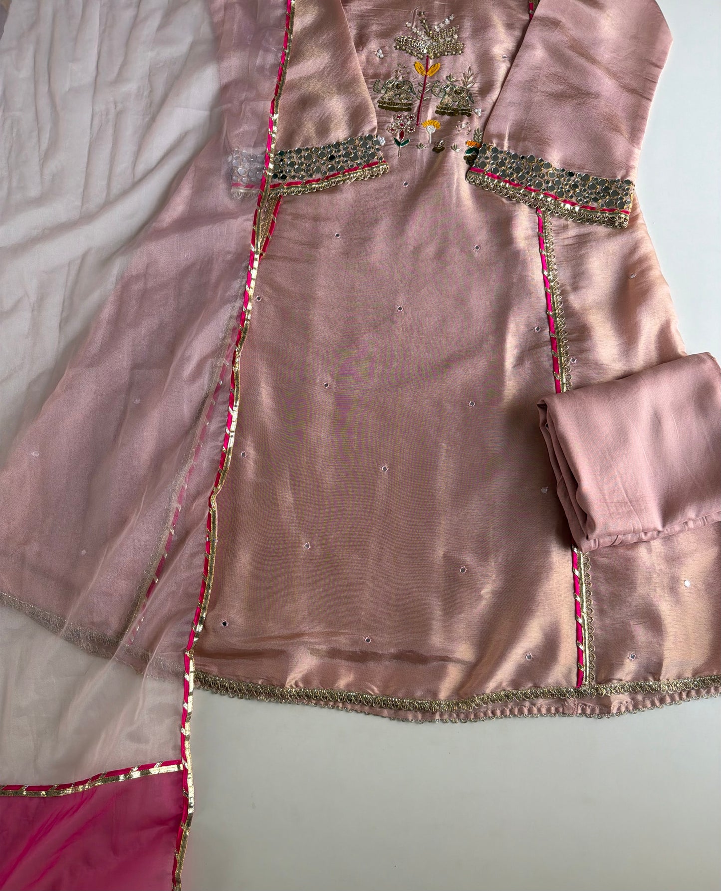 K655 - Tissue silk handwork Anarkali with pants and dupatta